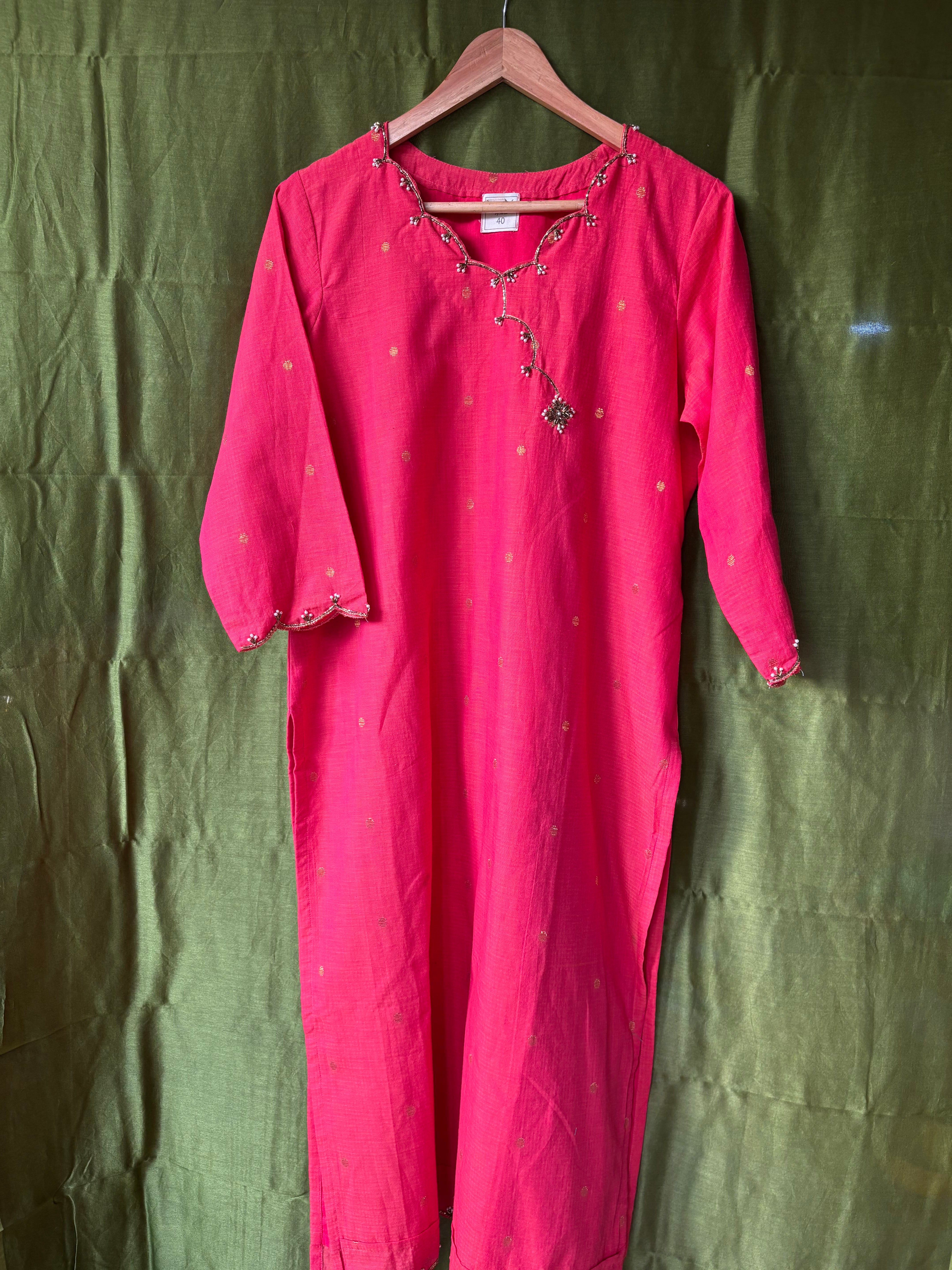 Tara Butti Kurta Pant Dupatta - Gulab