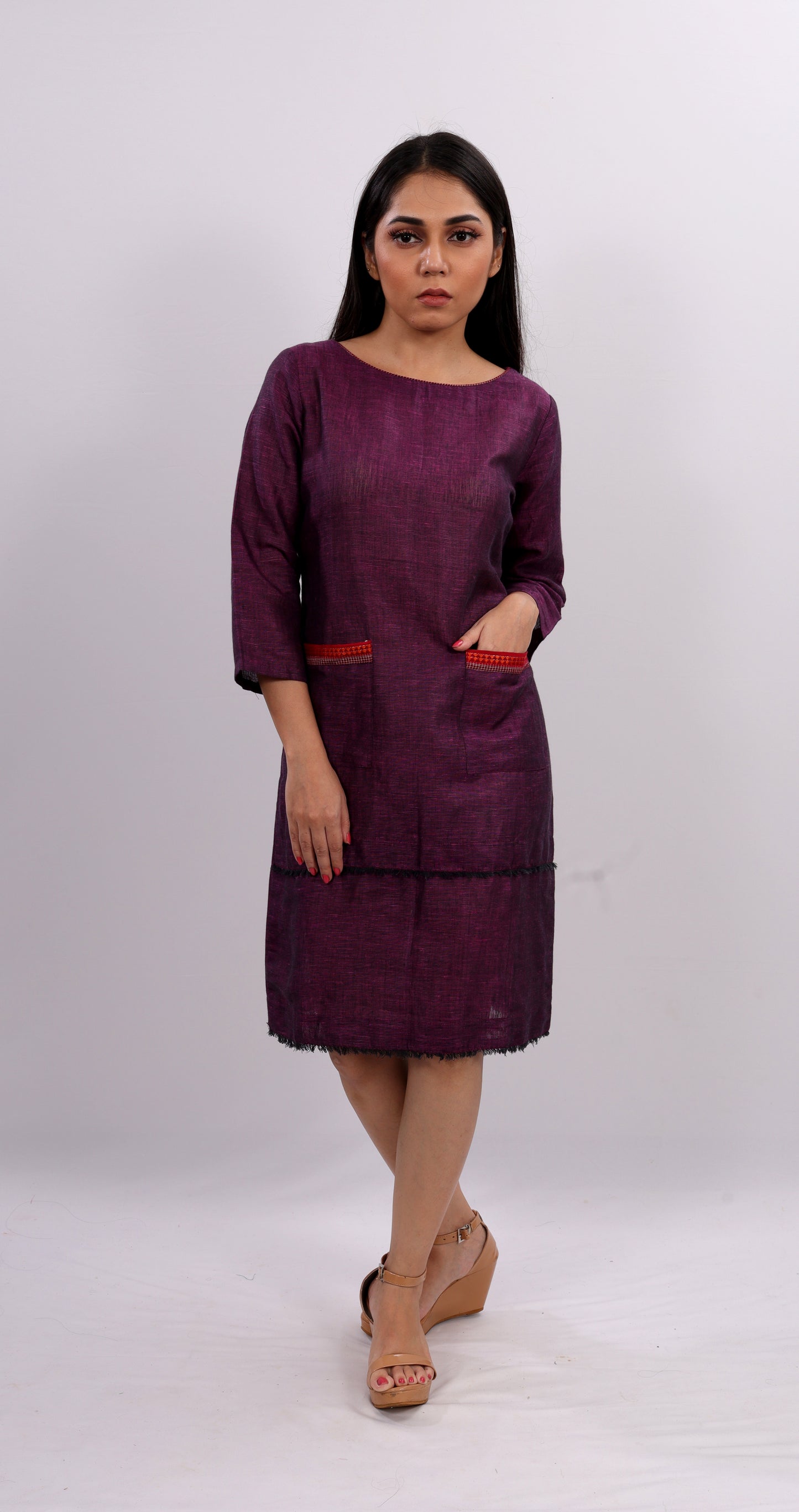 Purple A-line Pocket Dress