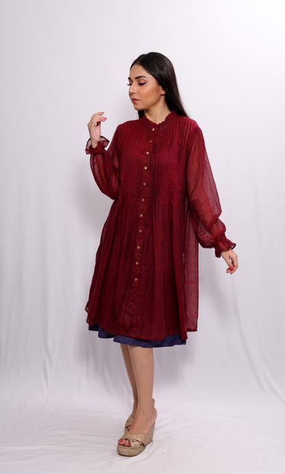 Ruffle Shirt Dress With Blue Inner.