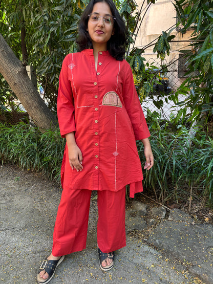 Hand Embroidered Cotton Co-ord Set