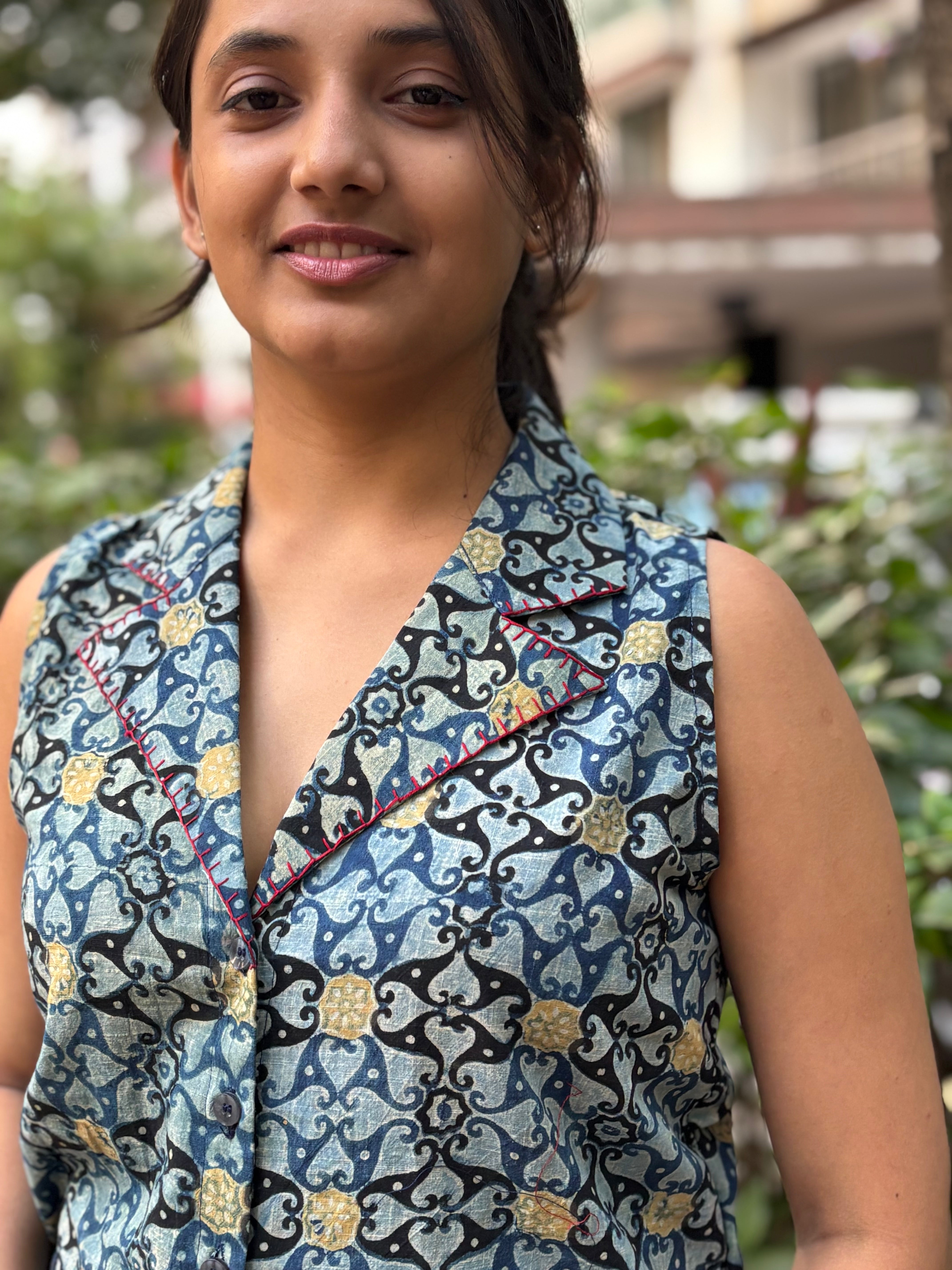 Ajrakh Sleeveless Shirt Top