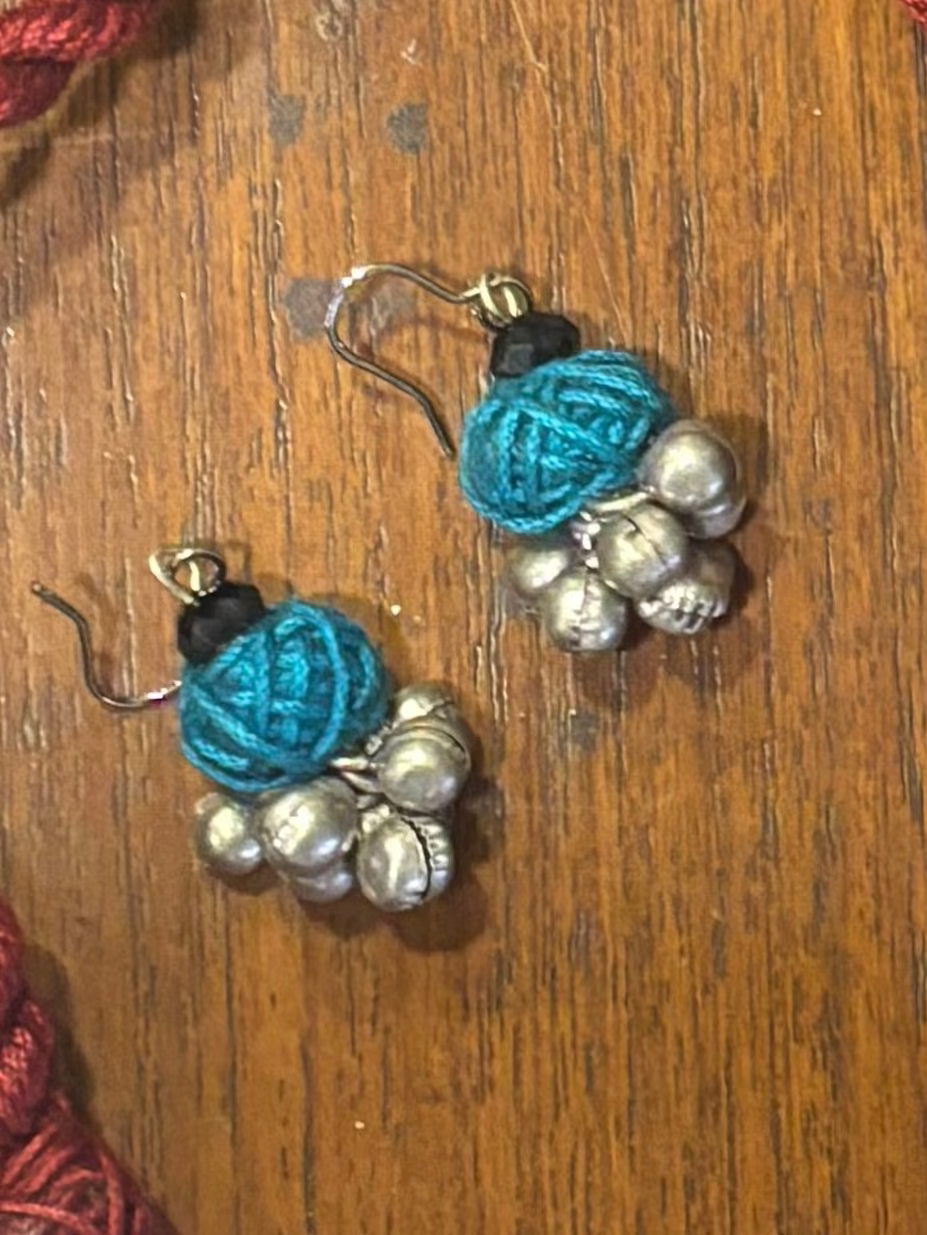 Handcrafted Brass German Silver  Earrings- Blue