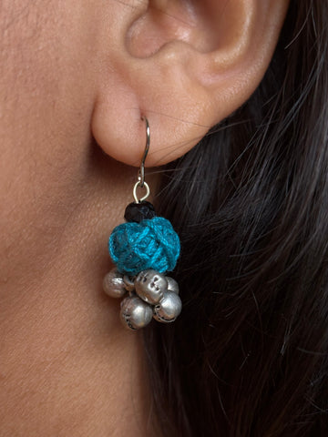 Handcrafted Brass German Silver  Earrings- Blue