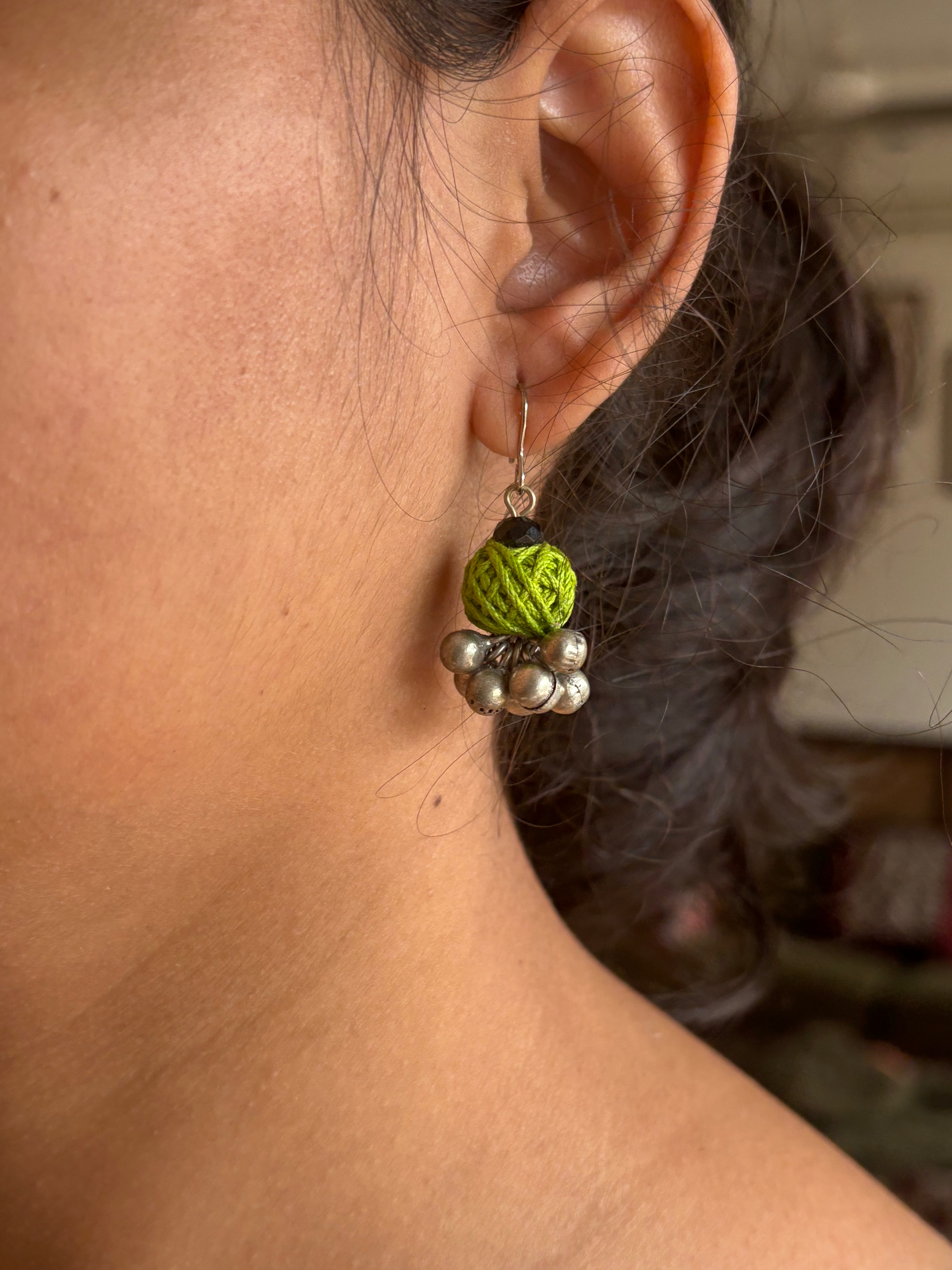 Handcrafted German Silver Earrings- Green