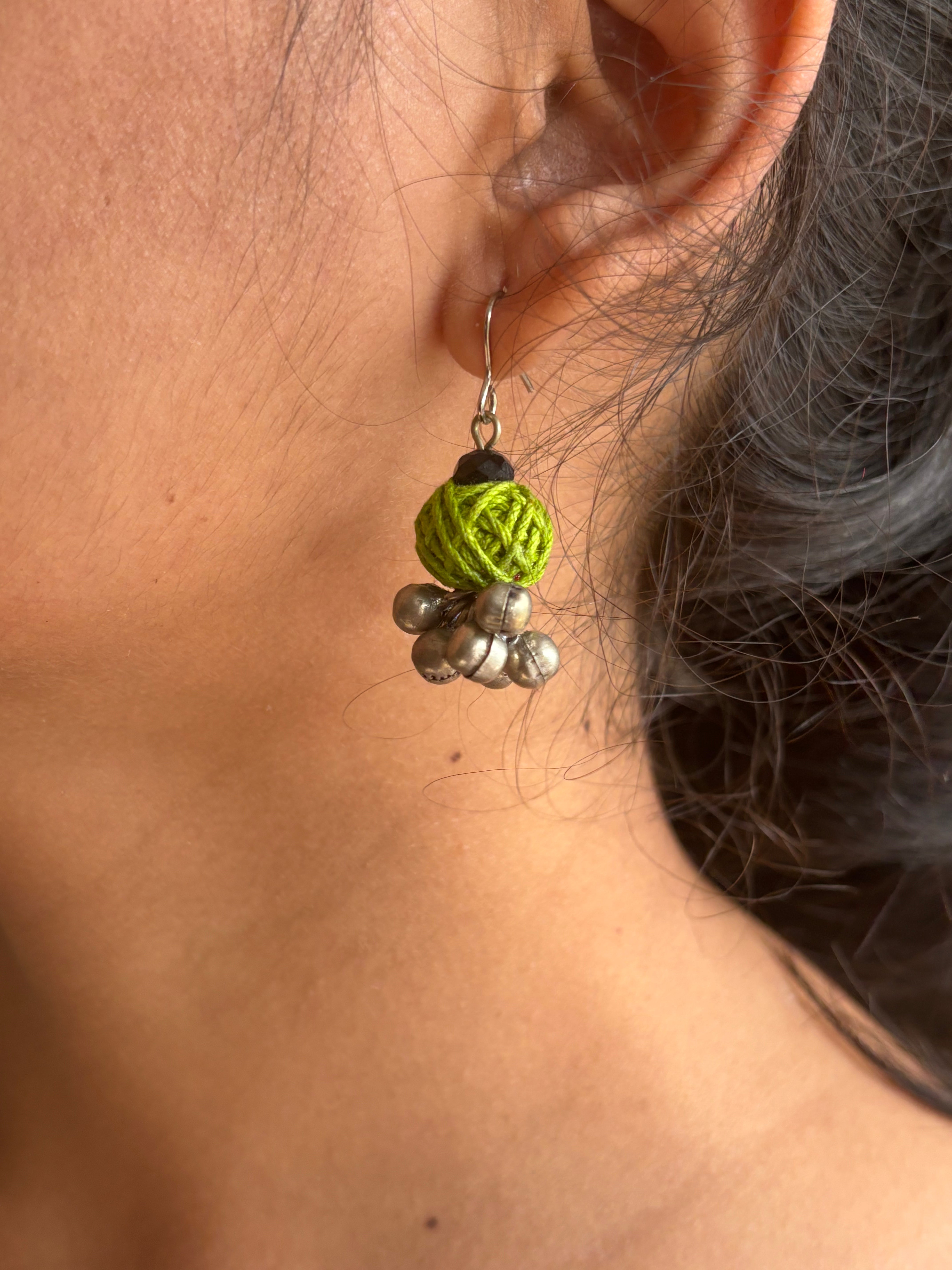 Handcrafted German Silver Earrings- Green
