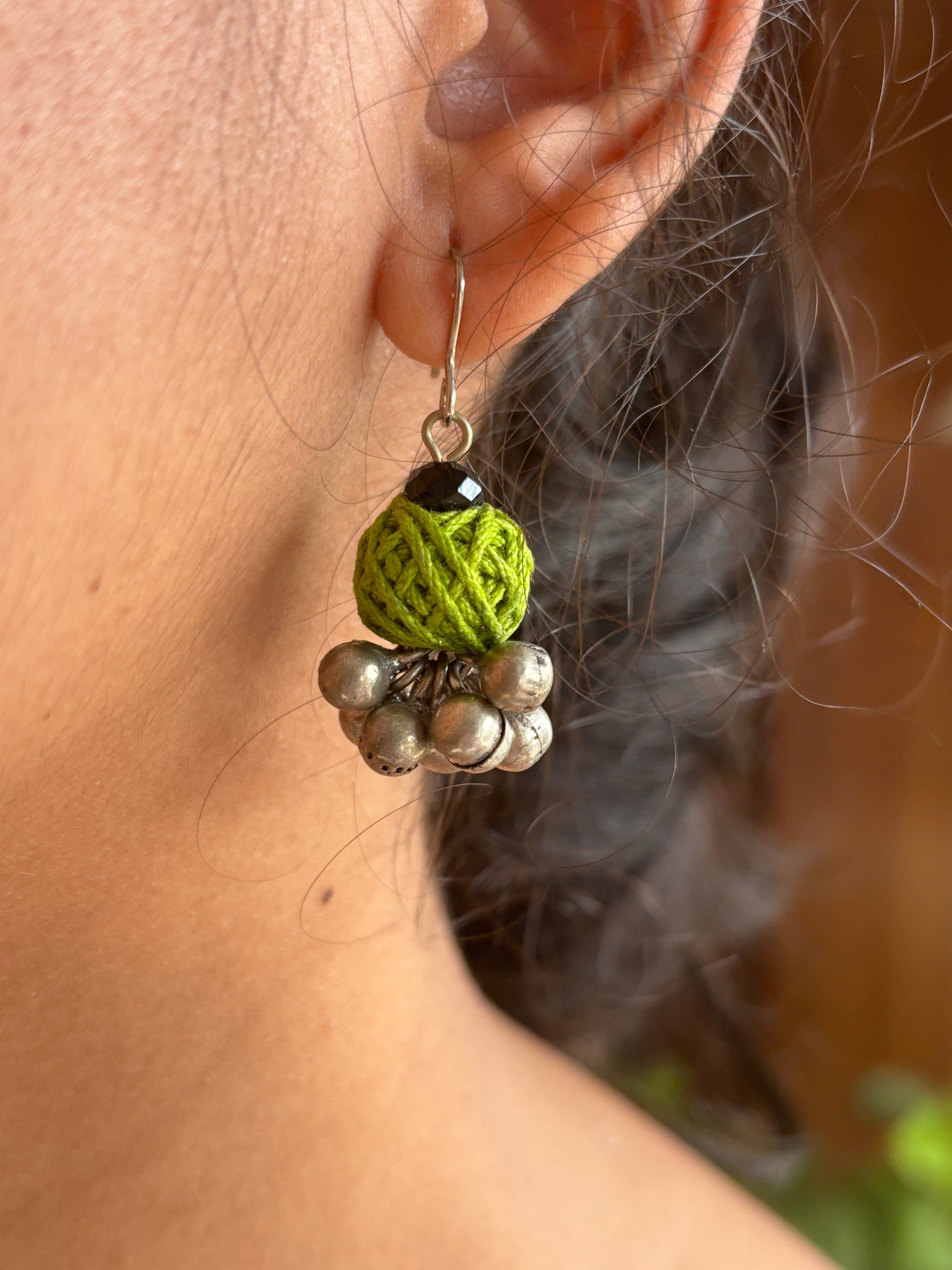 Handcrafted German Silver Earrings- Green