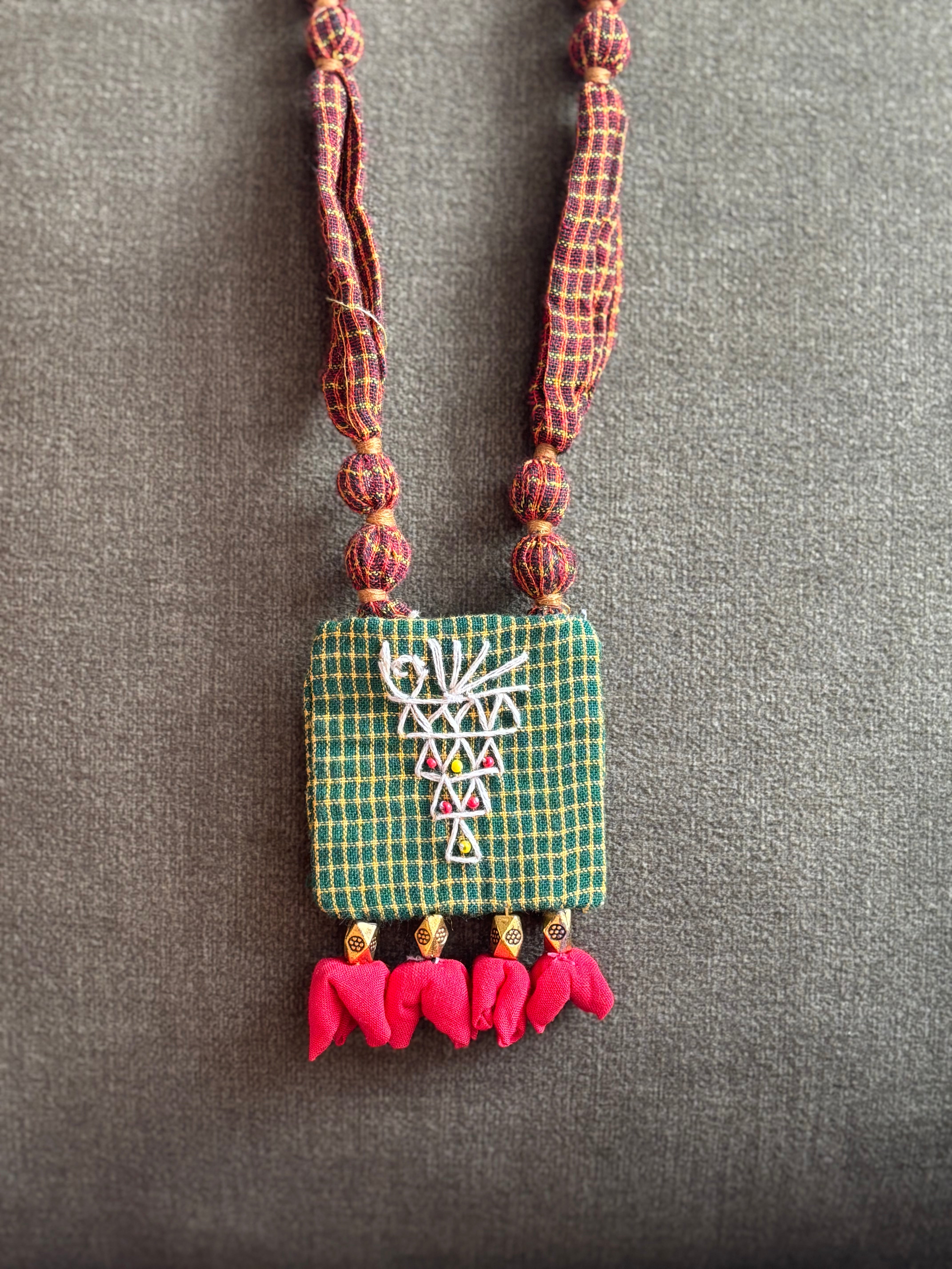 Upcycled Kunbi Katha Square Pendant Necklace