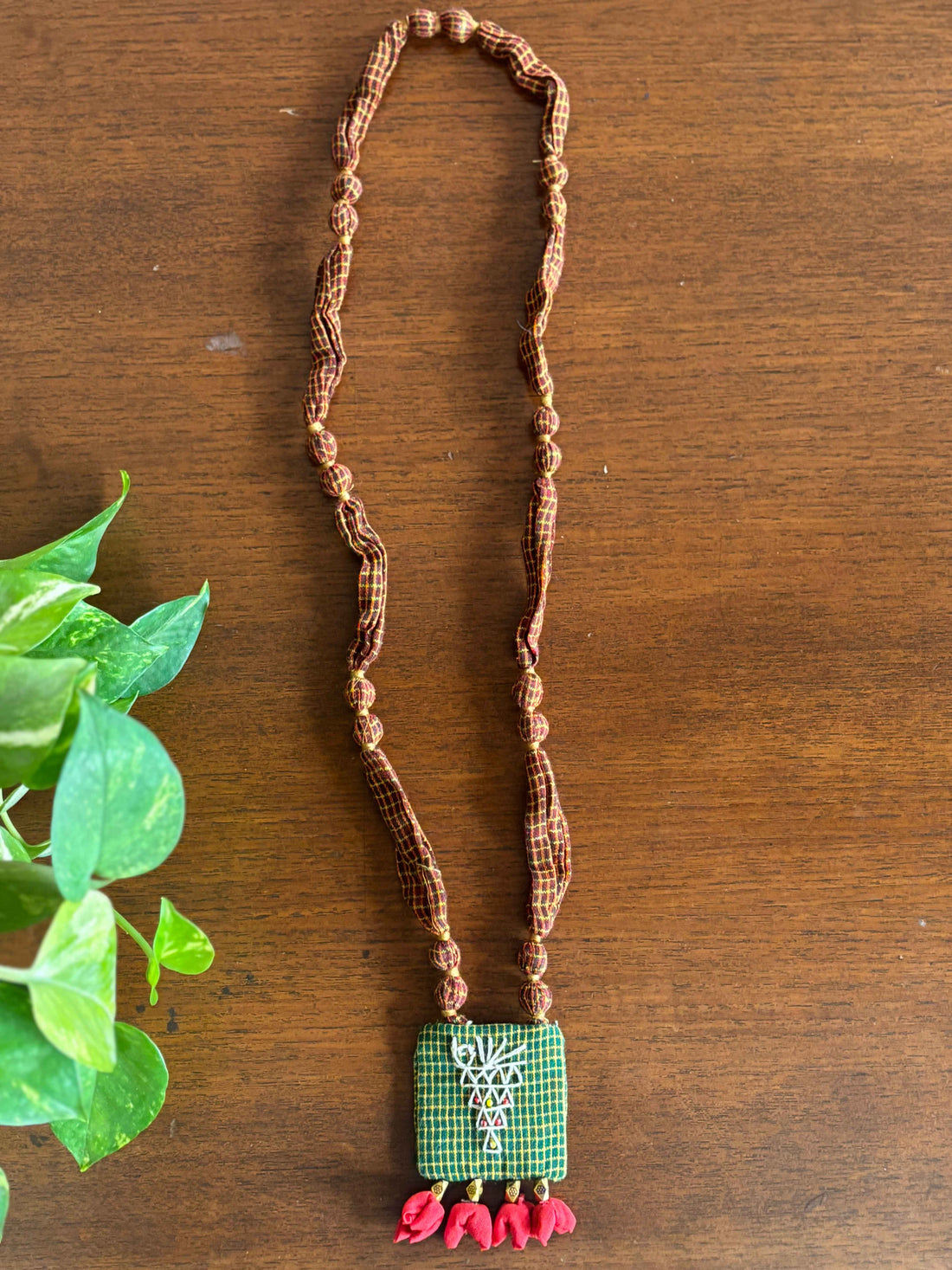 Upcycled Kunbi Katha Square Pendant Necklace