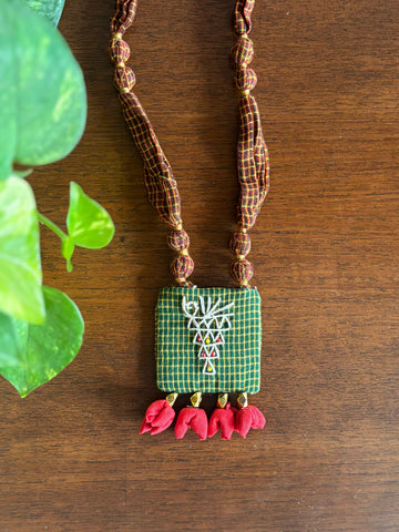 Upcycled Kunbi Katha Square Pendant Necklace