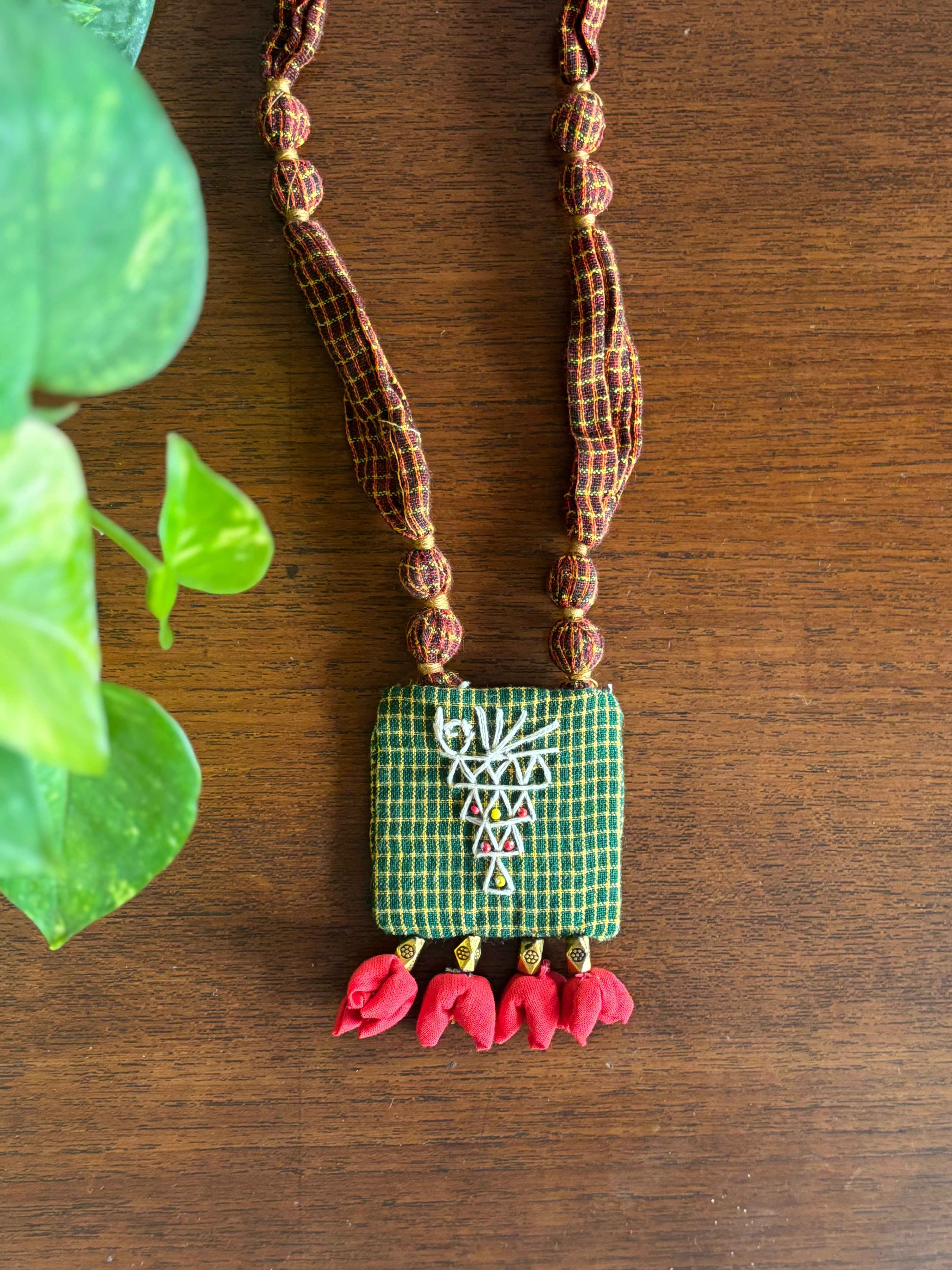 Upcycled Kunbi Katha Square Pendant Necklace