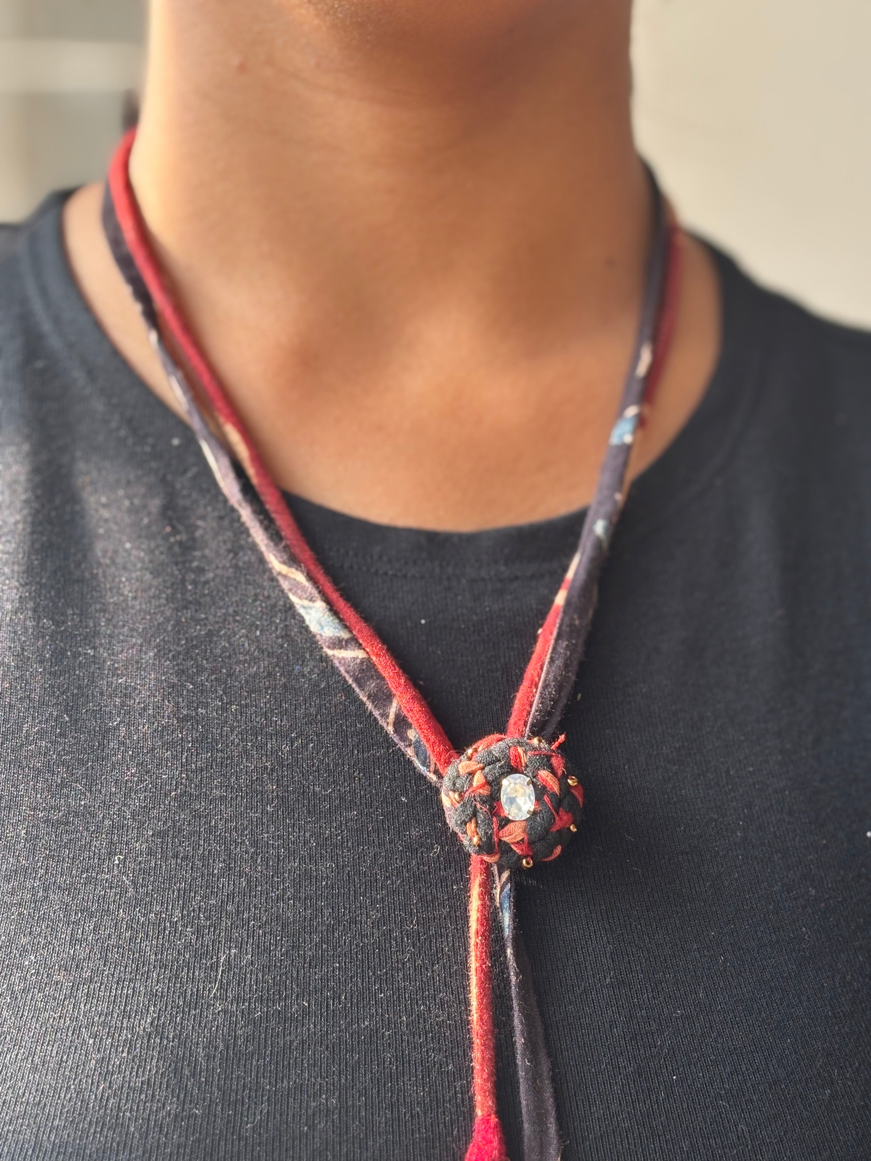 Upcycled Ajrakh Knot Dori Necklace