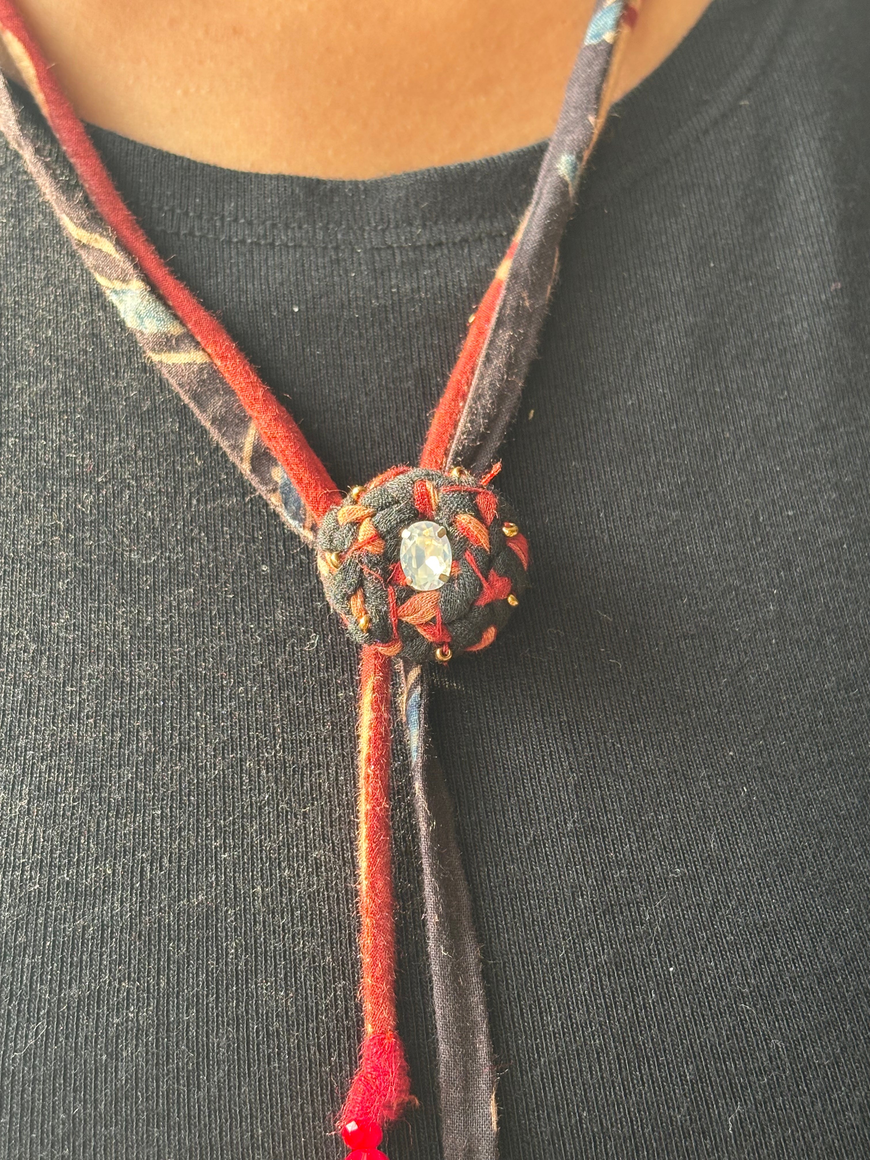 Upcycled Ajrakh Knot Dori Necklace