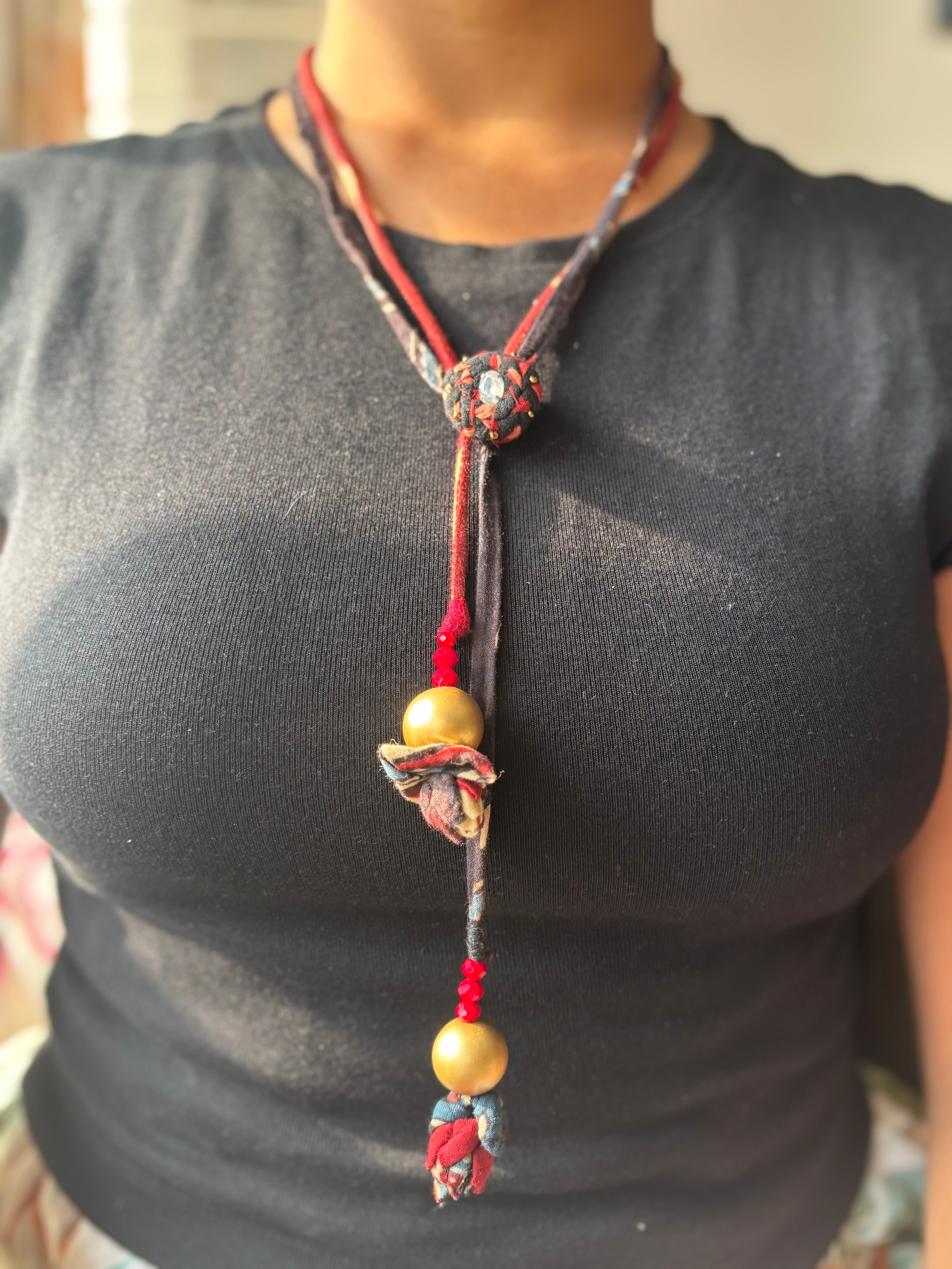 Upcycled Ajrakh Knot Dori Necklace