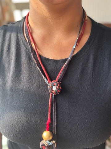 Upcycled Ajrakh Knot Dori Necklace