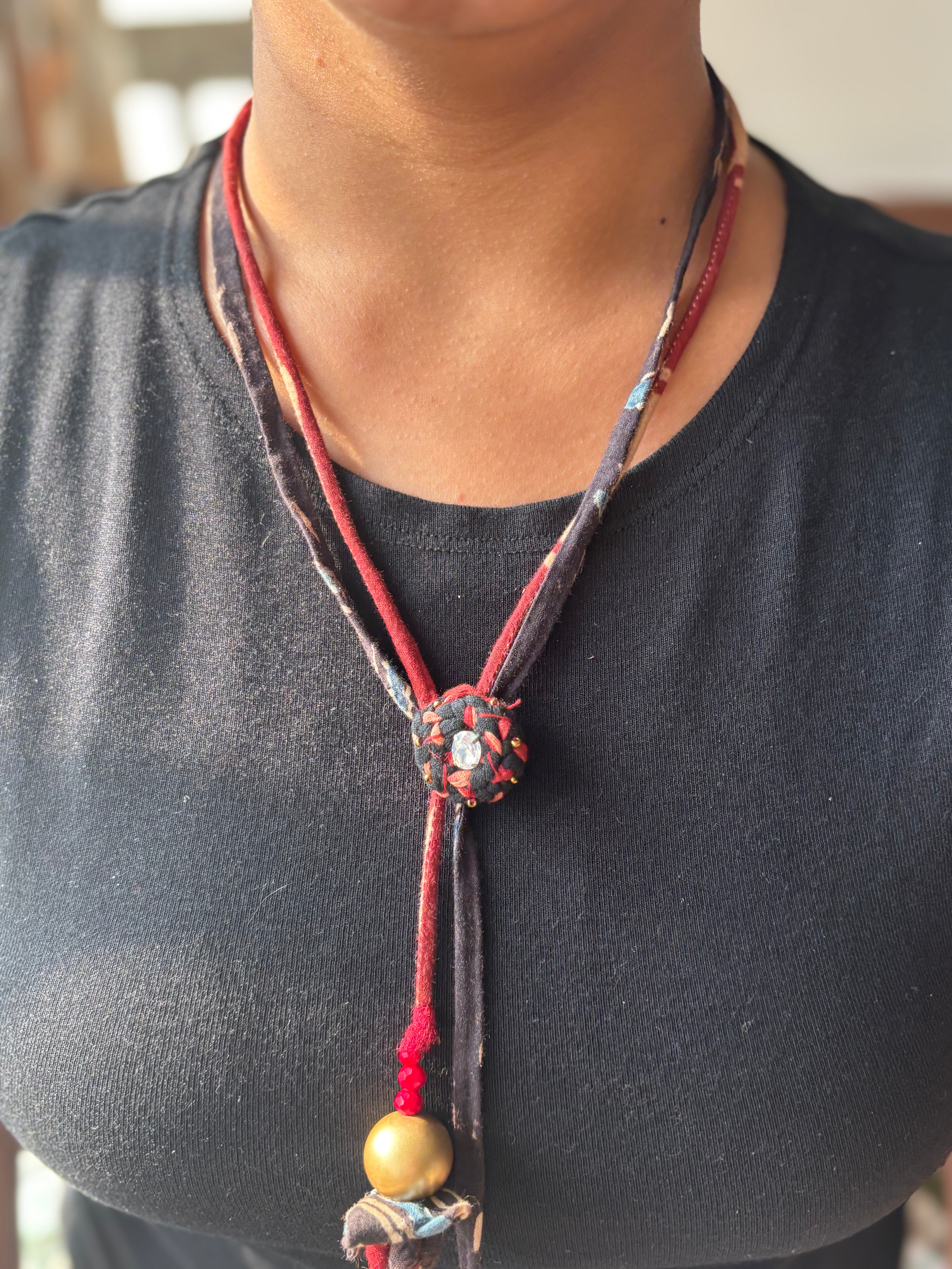 Upcycled Ajrakh Knot Dori Necklace