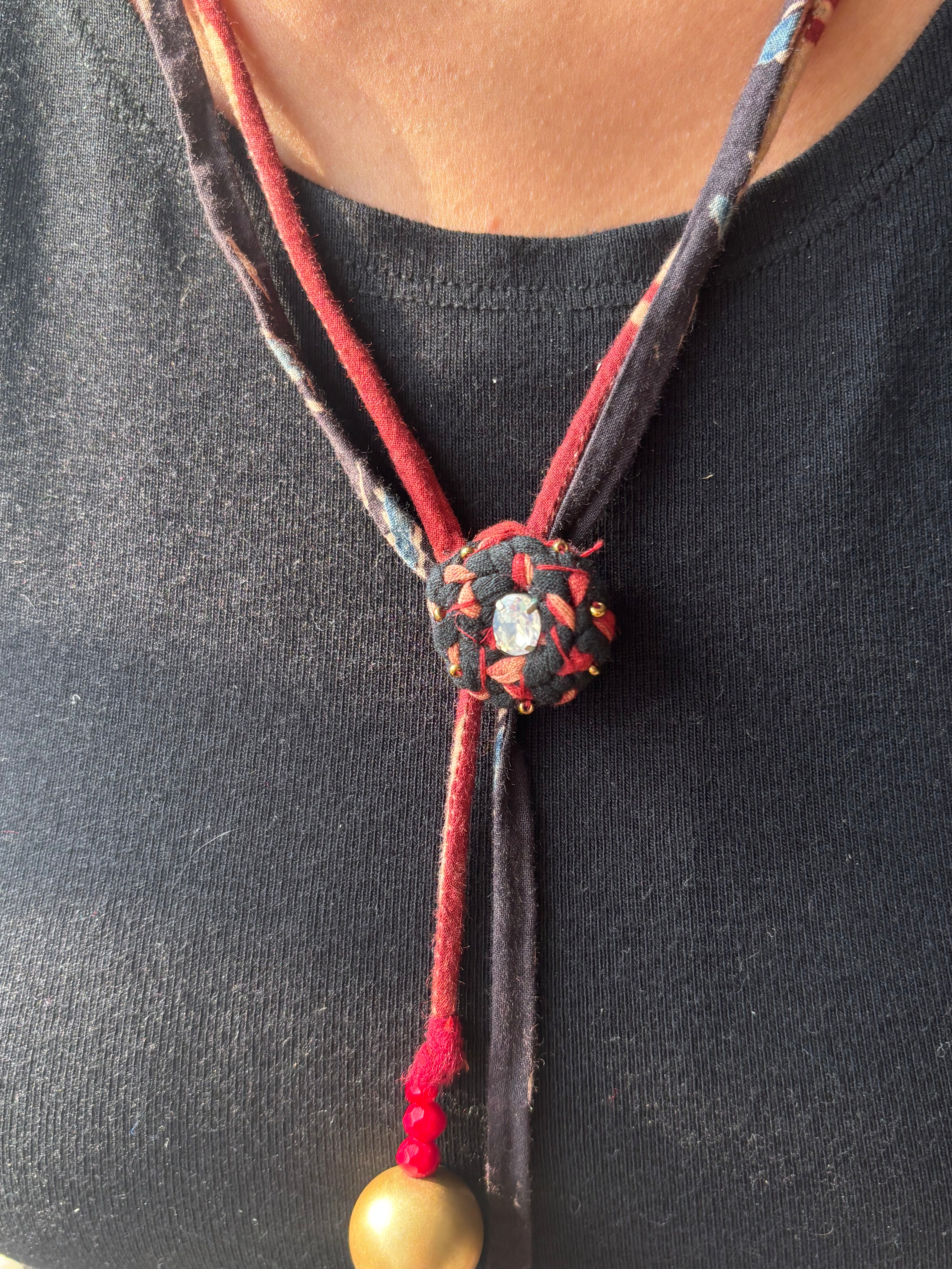Upcycled Ajrakh Knot Dori Necklace