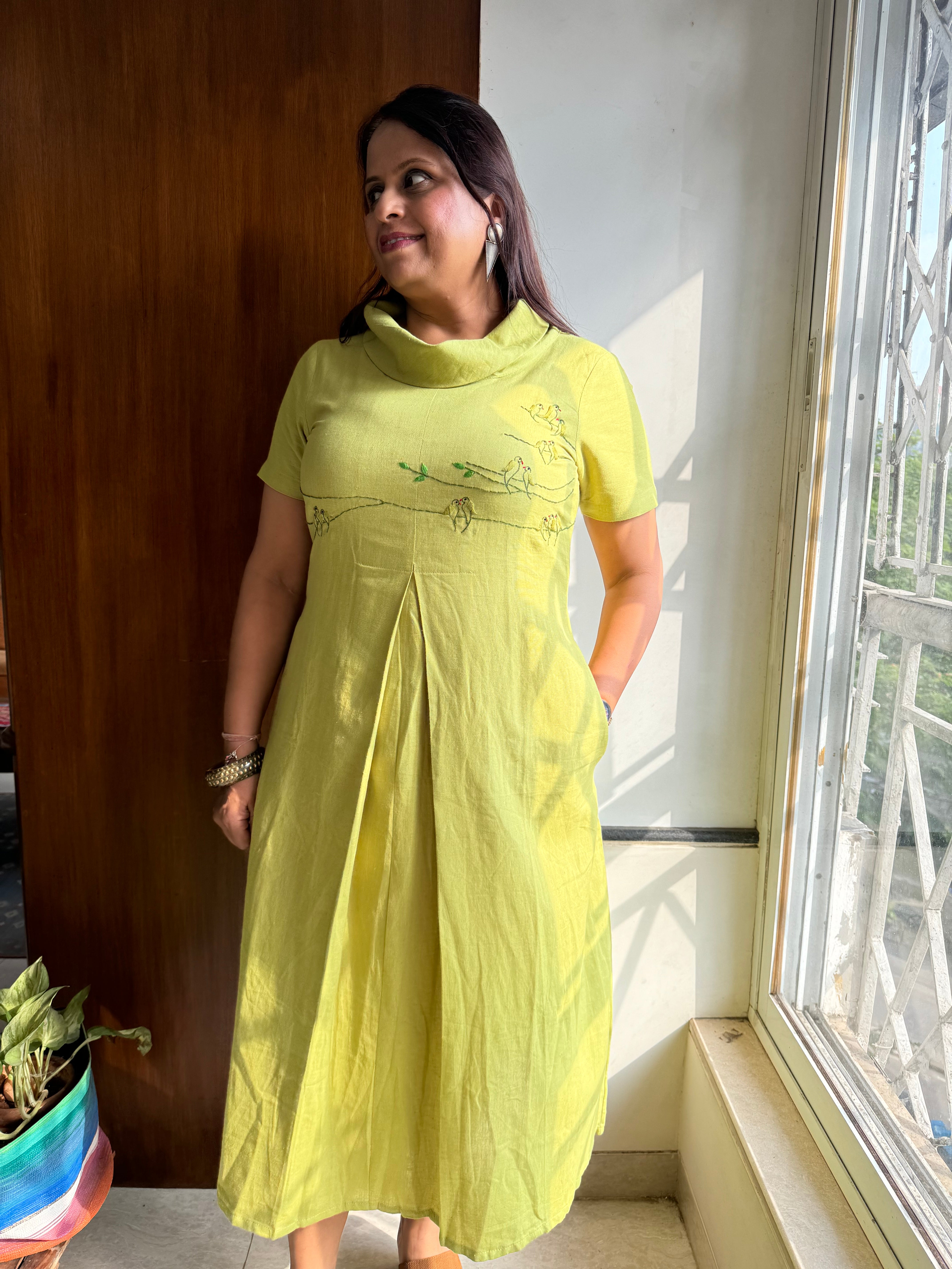 Flap Collar Chidiya Dress - Green