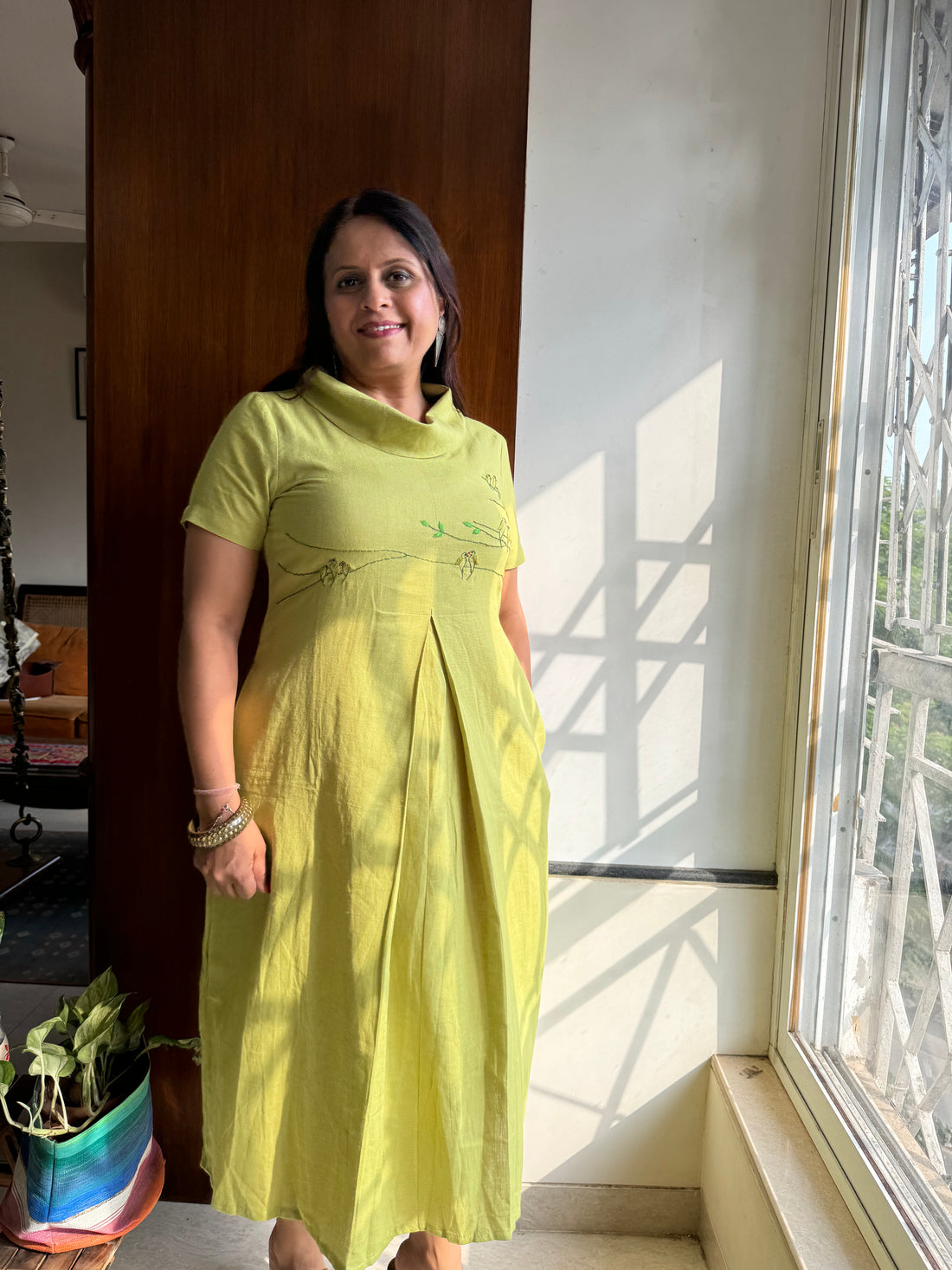 Flap Collar Chidiya Dress - Green