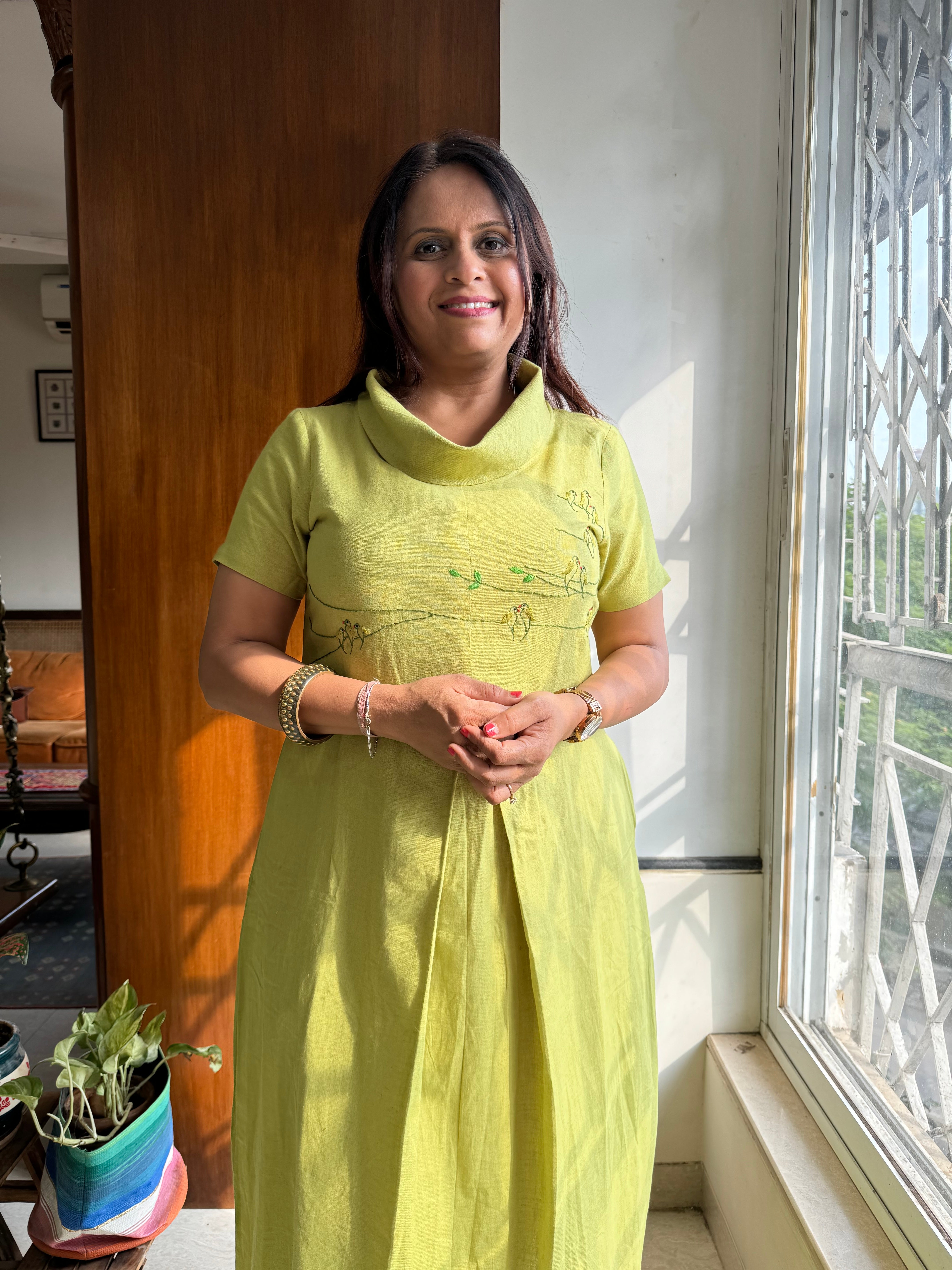 Flap Collar Chidiya Dress - Green