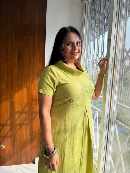 Flap Collar Chidiya Dress - Green