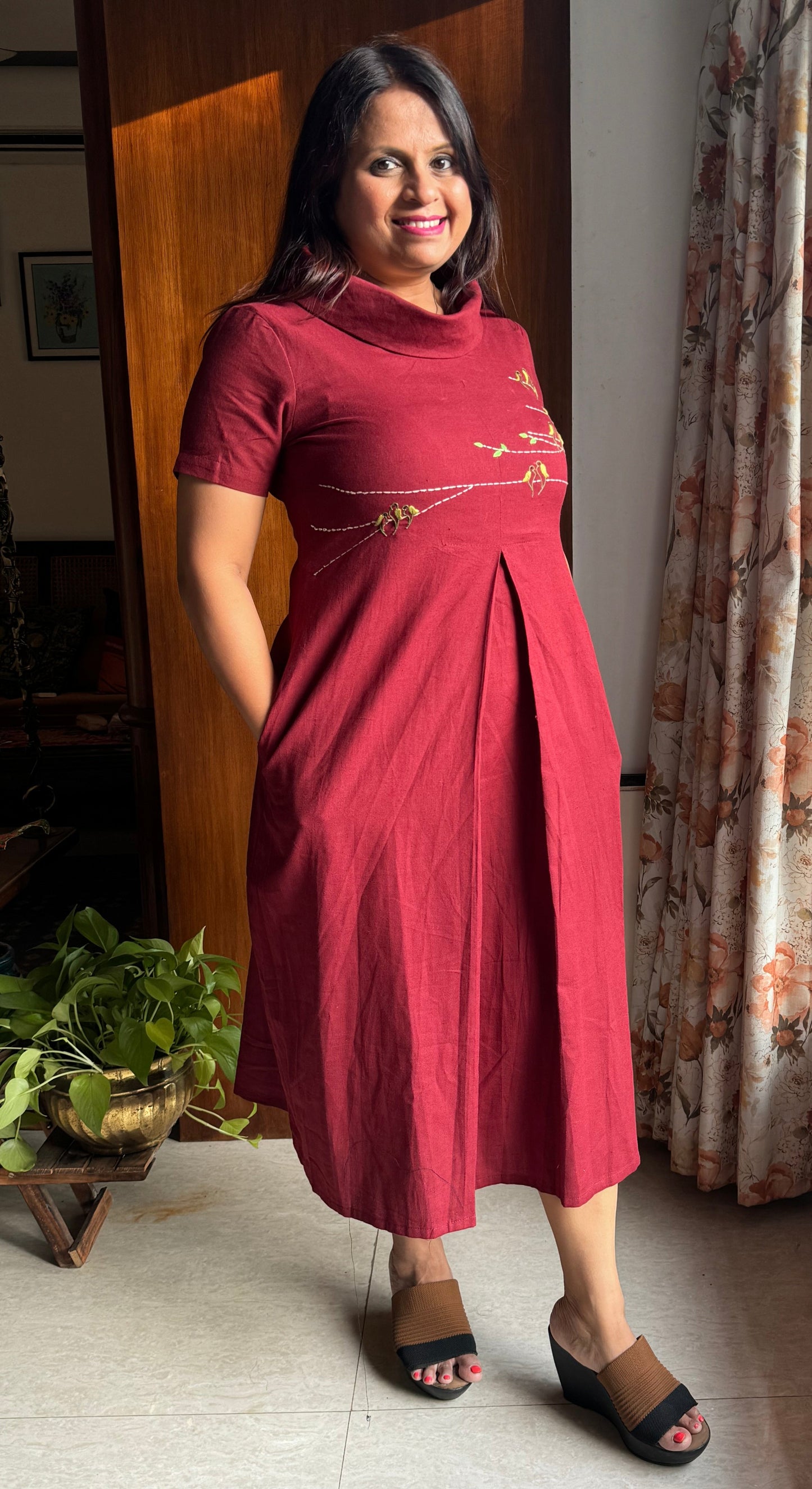 Flap Collar Chidiya Dress - Maroon