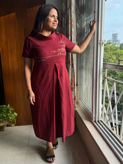 Flap Collar Chidiya Dress - Maroon