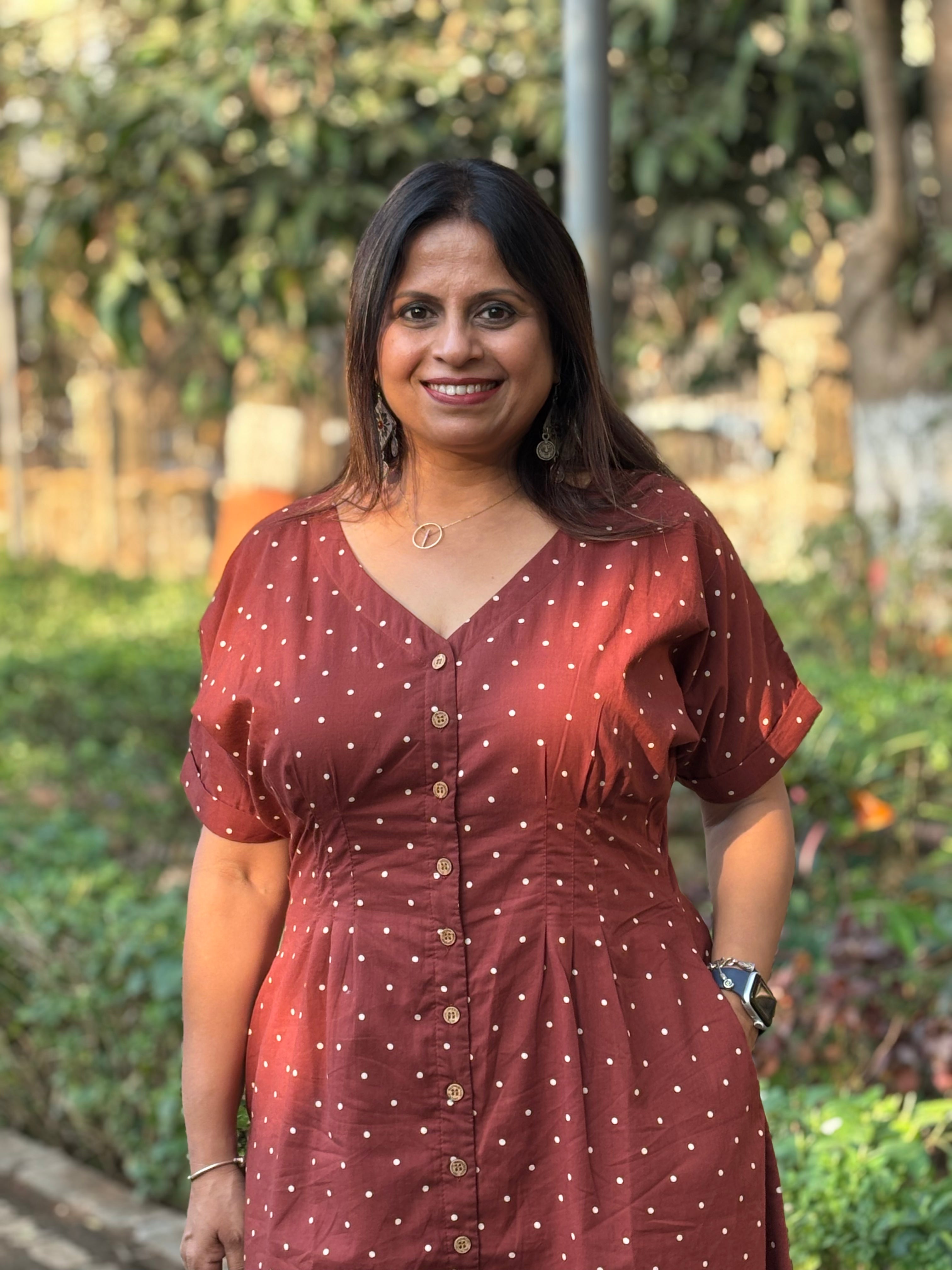 Maroon Jaipur Dot Cotton Midi Dress