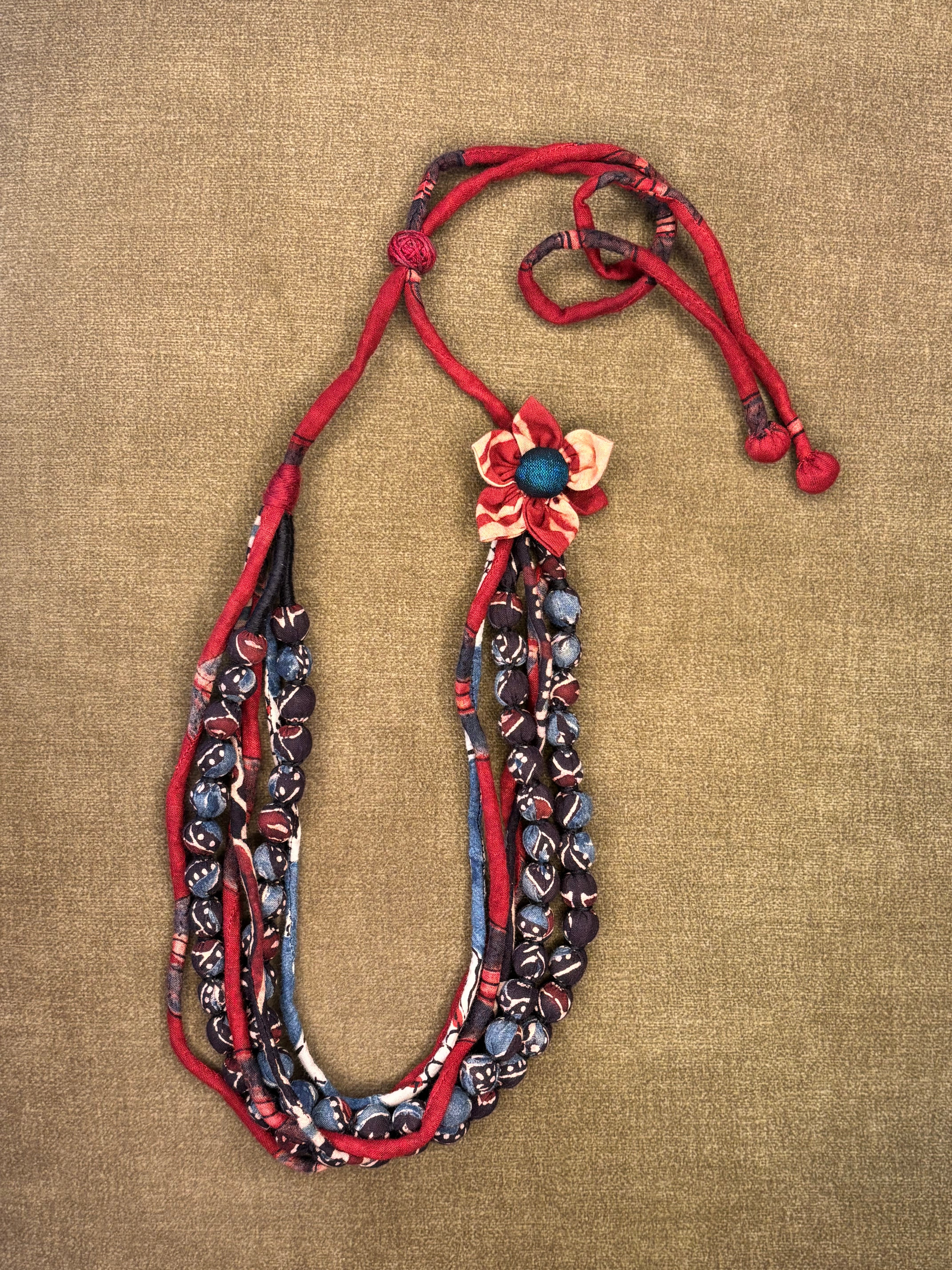 Ajrakh Floral Multi-Layer Necklace