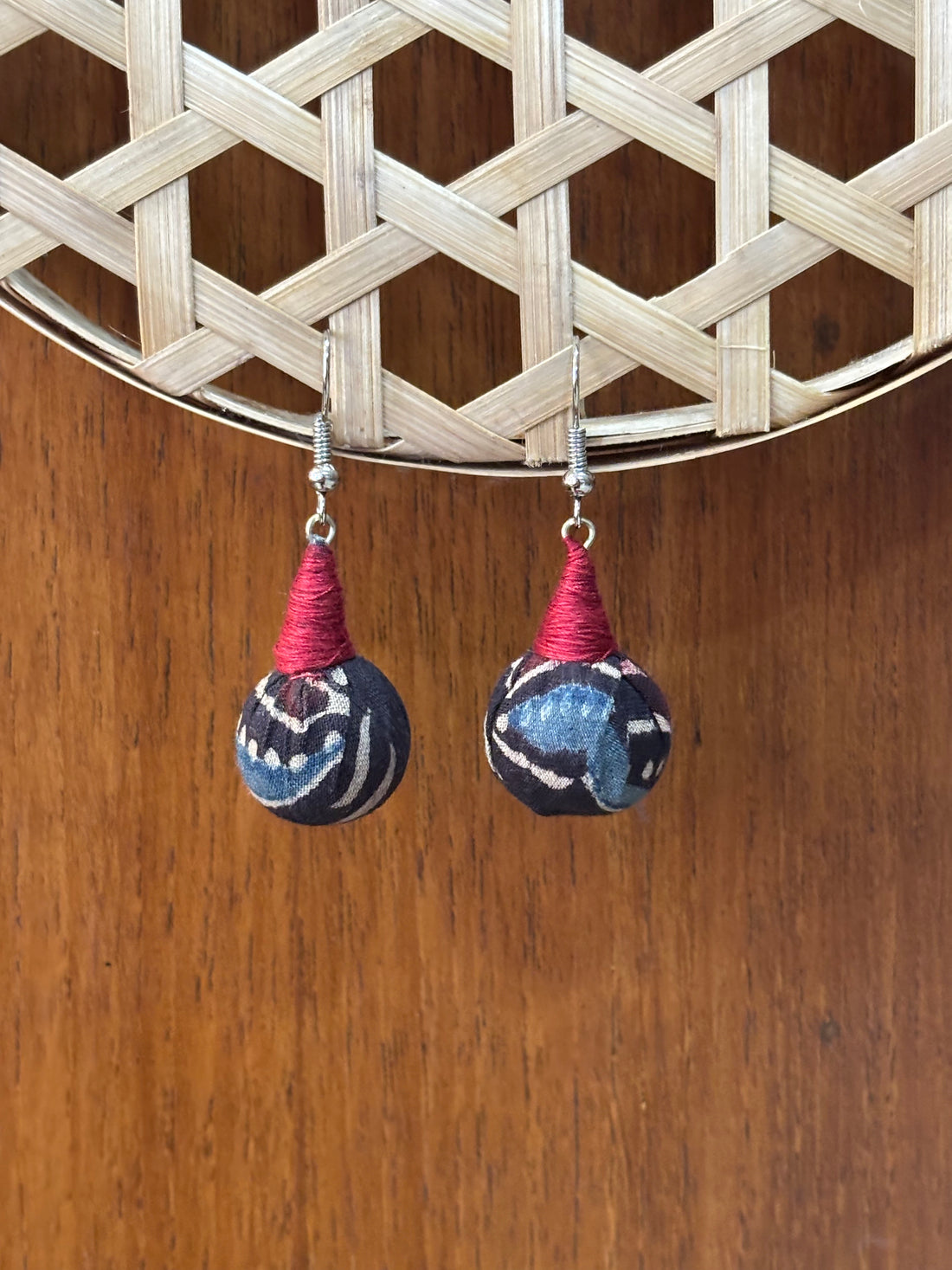 Black Ajrakh Fabric Earrings