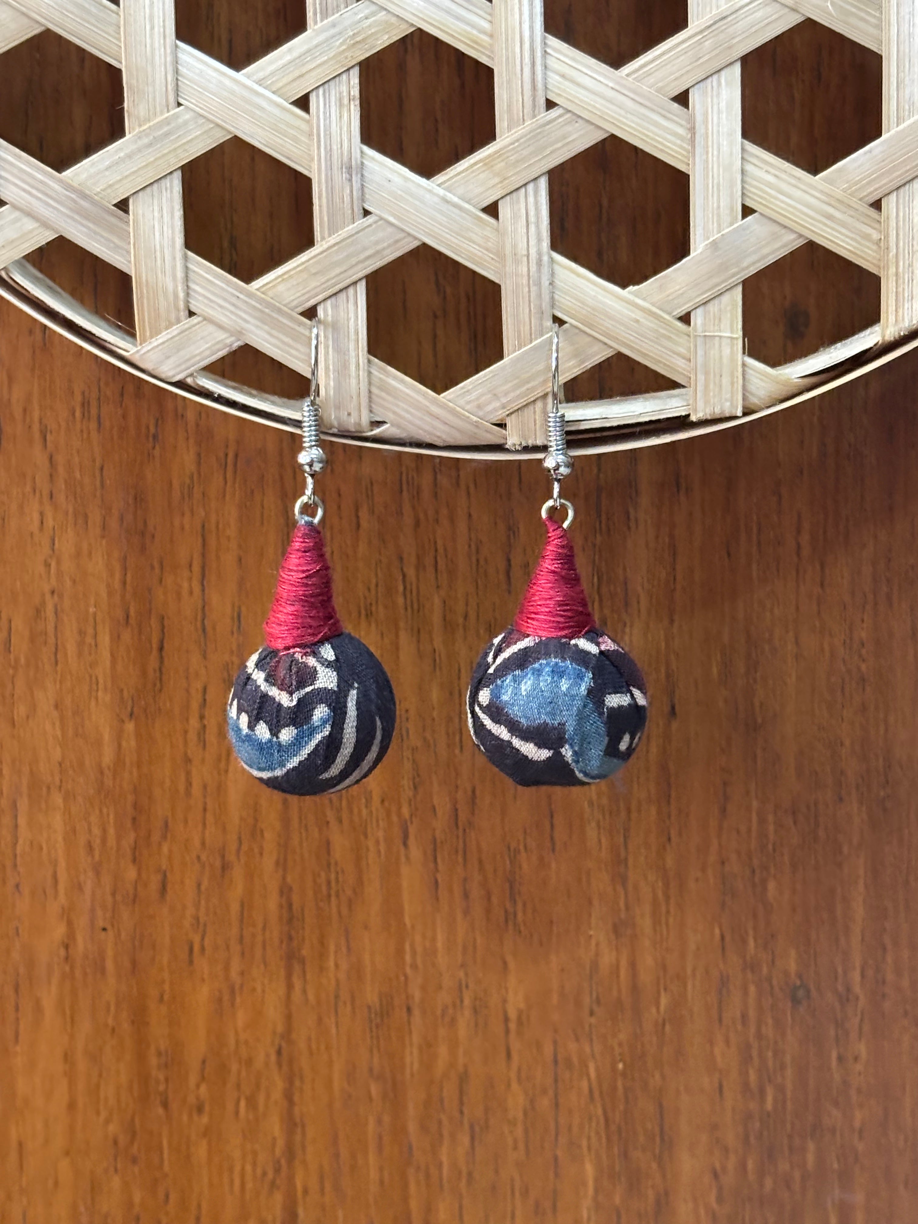 Black Ajrakh Fabric Earrings