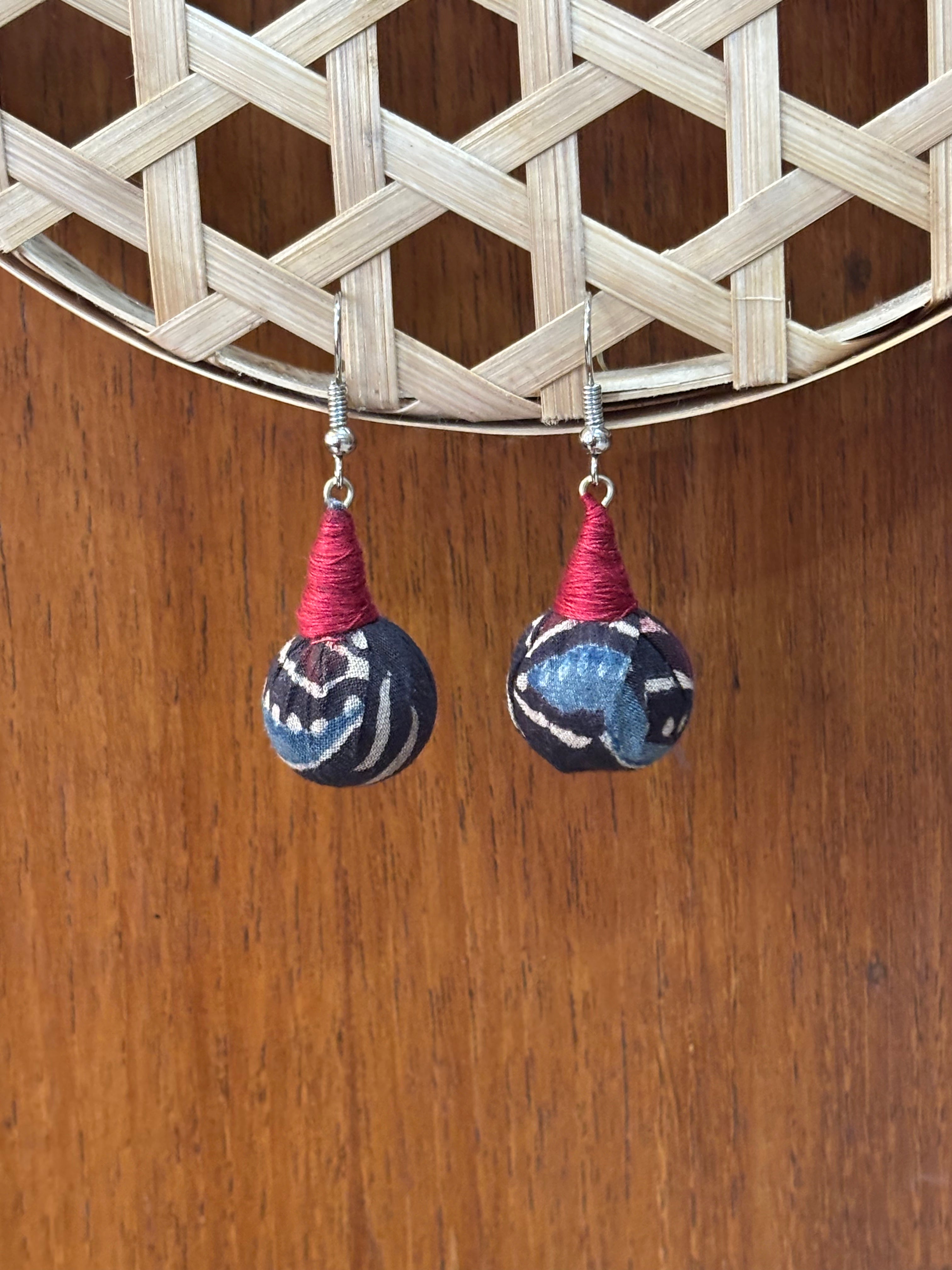 Black Ajrakh Fabric Earrings