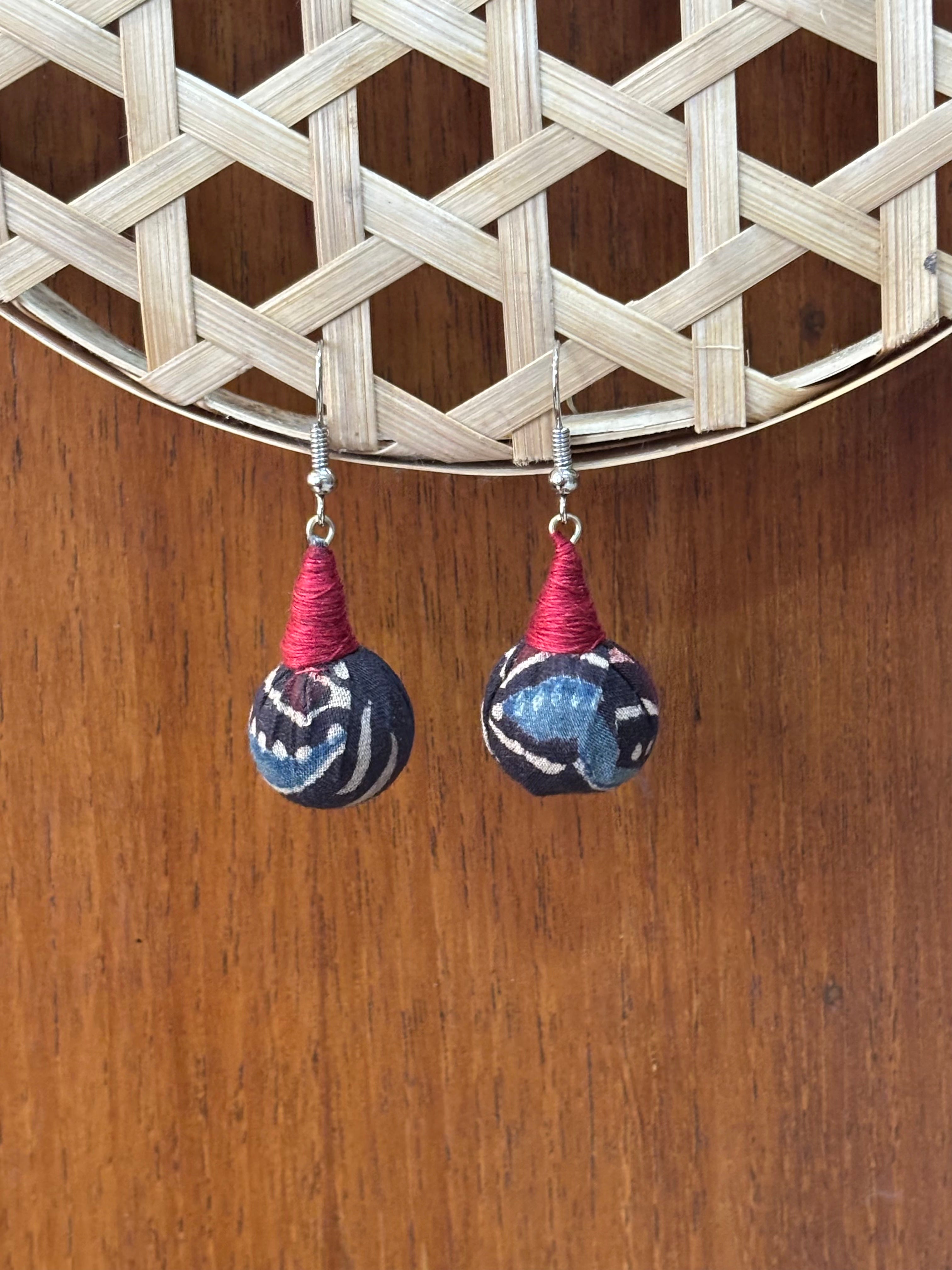 Black Ajrakh Fabric Earrings