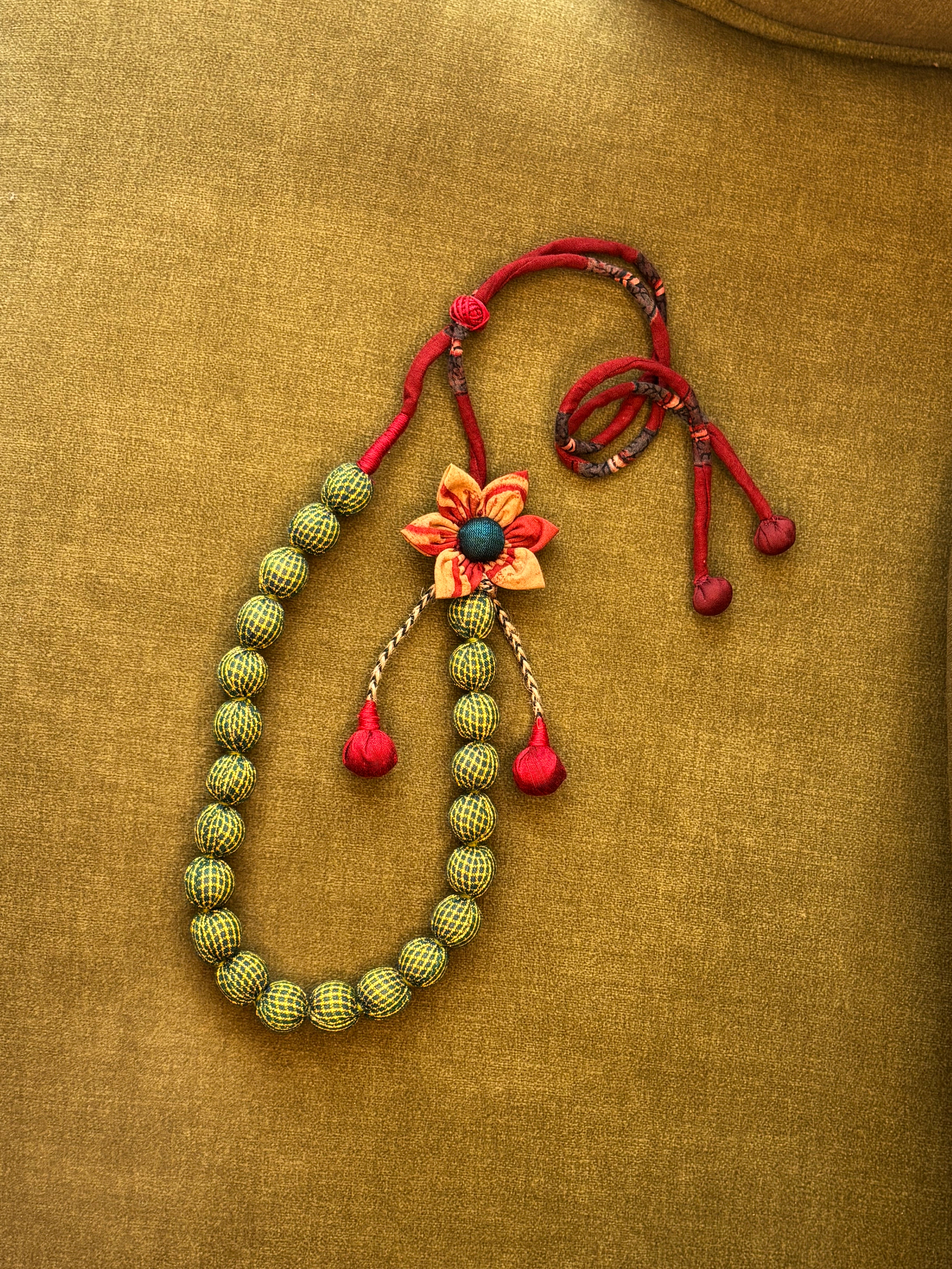 Upcycled Kunbi Bead Flower Dori Necklace