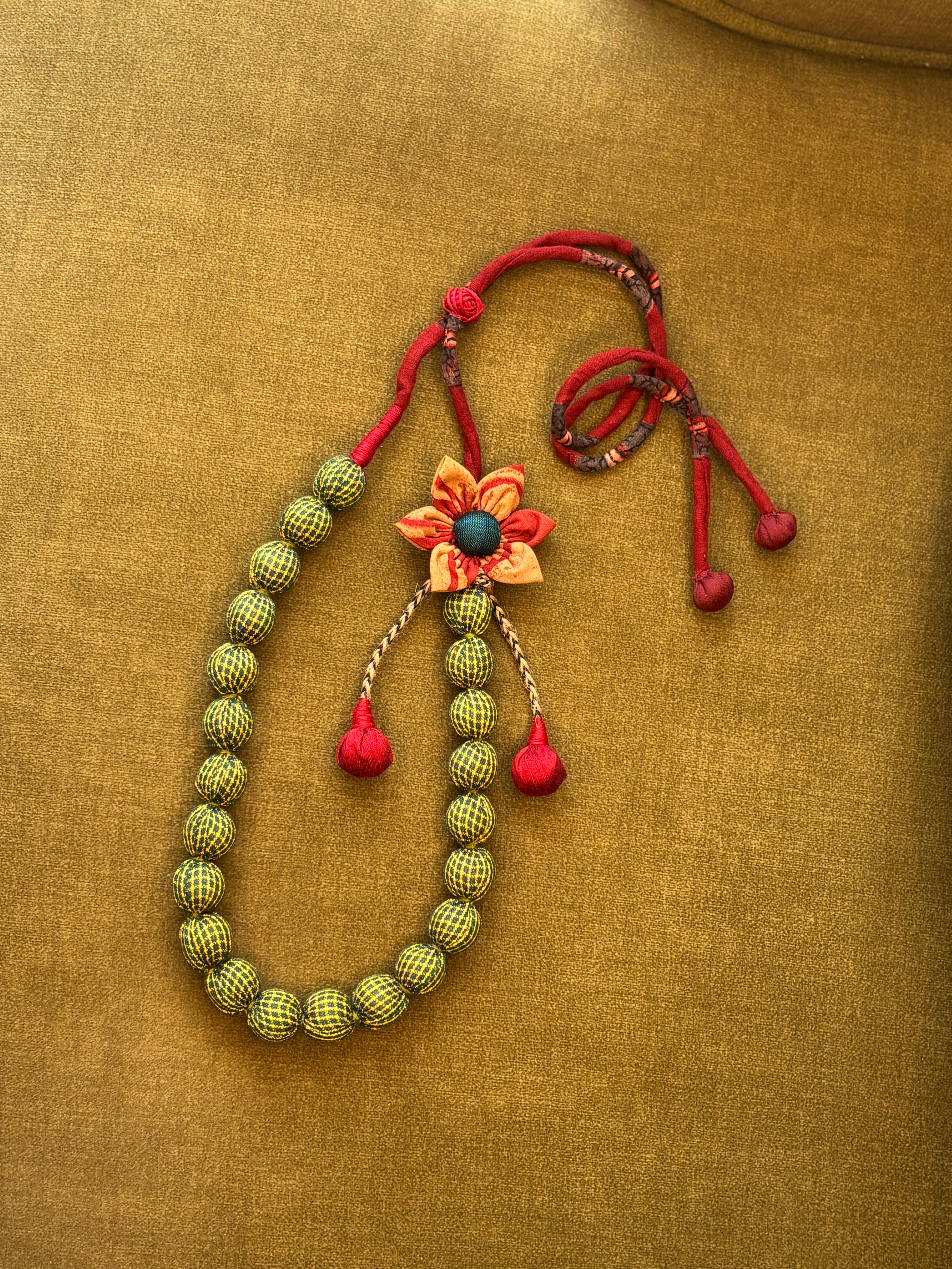 Upcycled Kunbi Bead Flower Dori Necklace