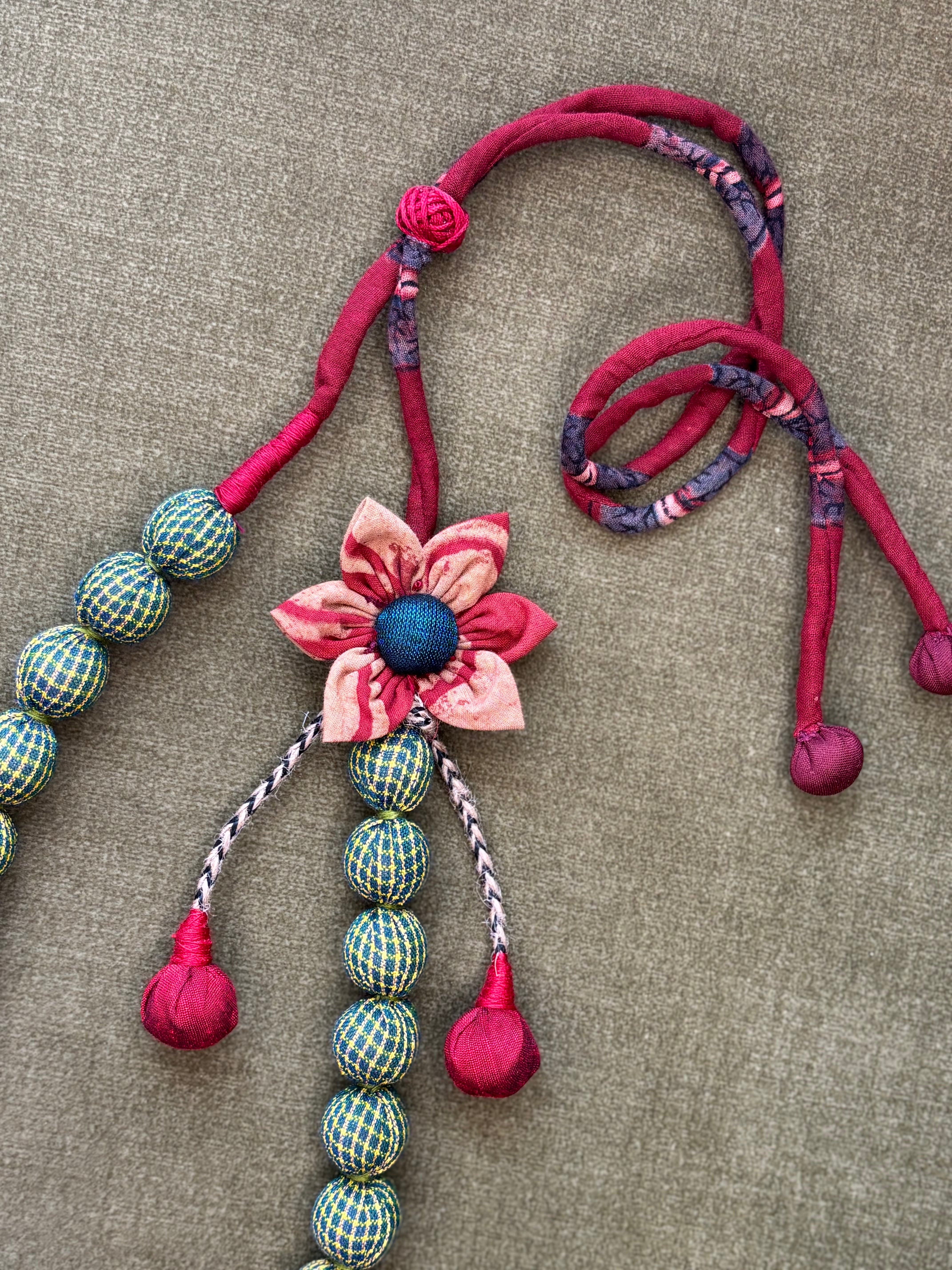 Upcycled Kunbi Bead Flower Dori Necklace