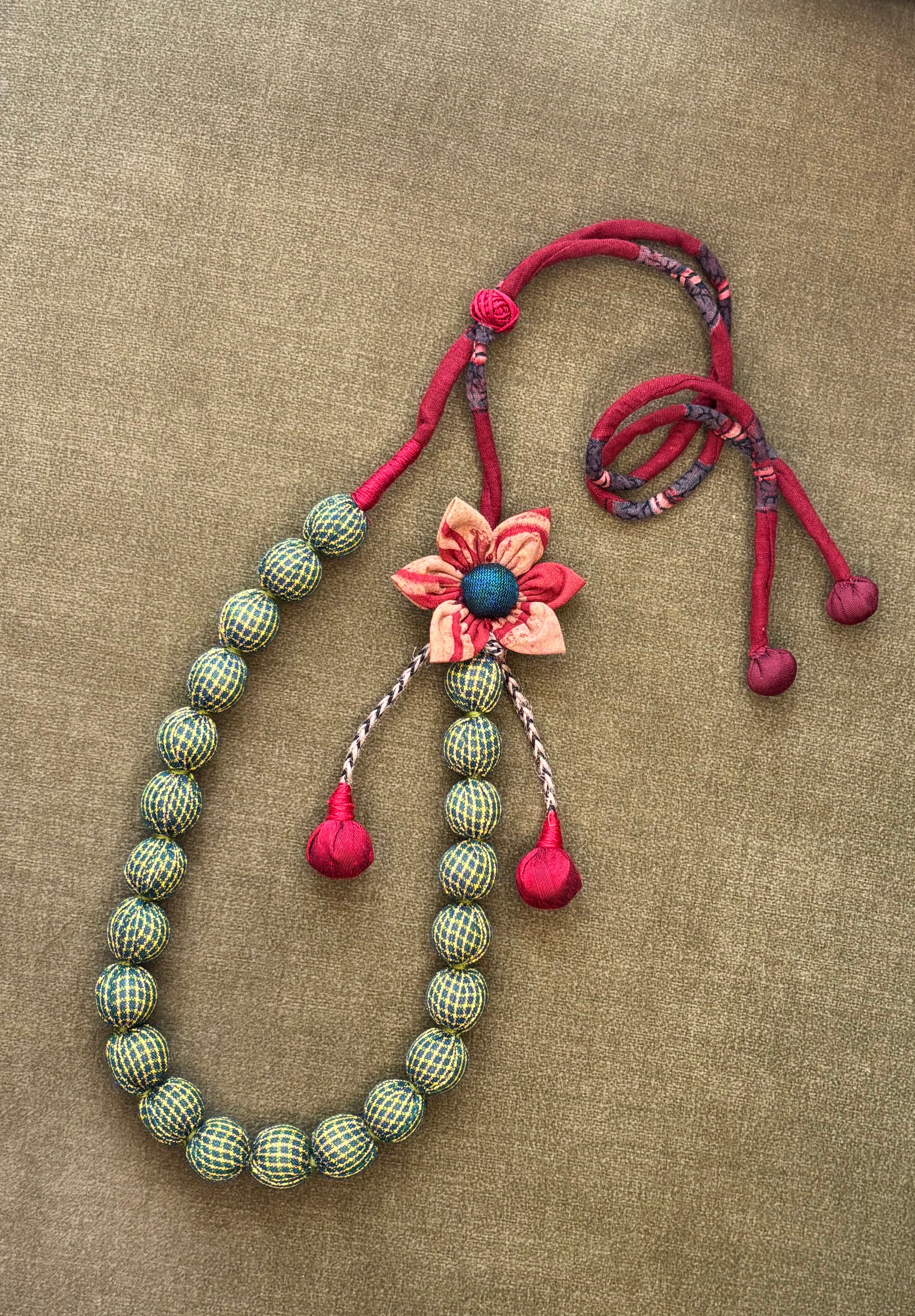 Upcycled Kunbi Bead Flower Dori Necklace
