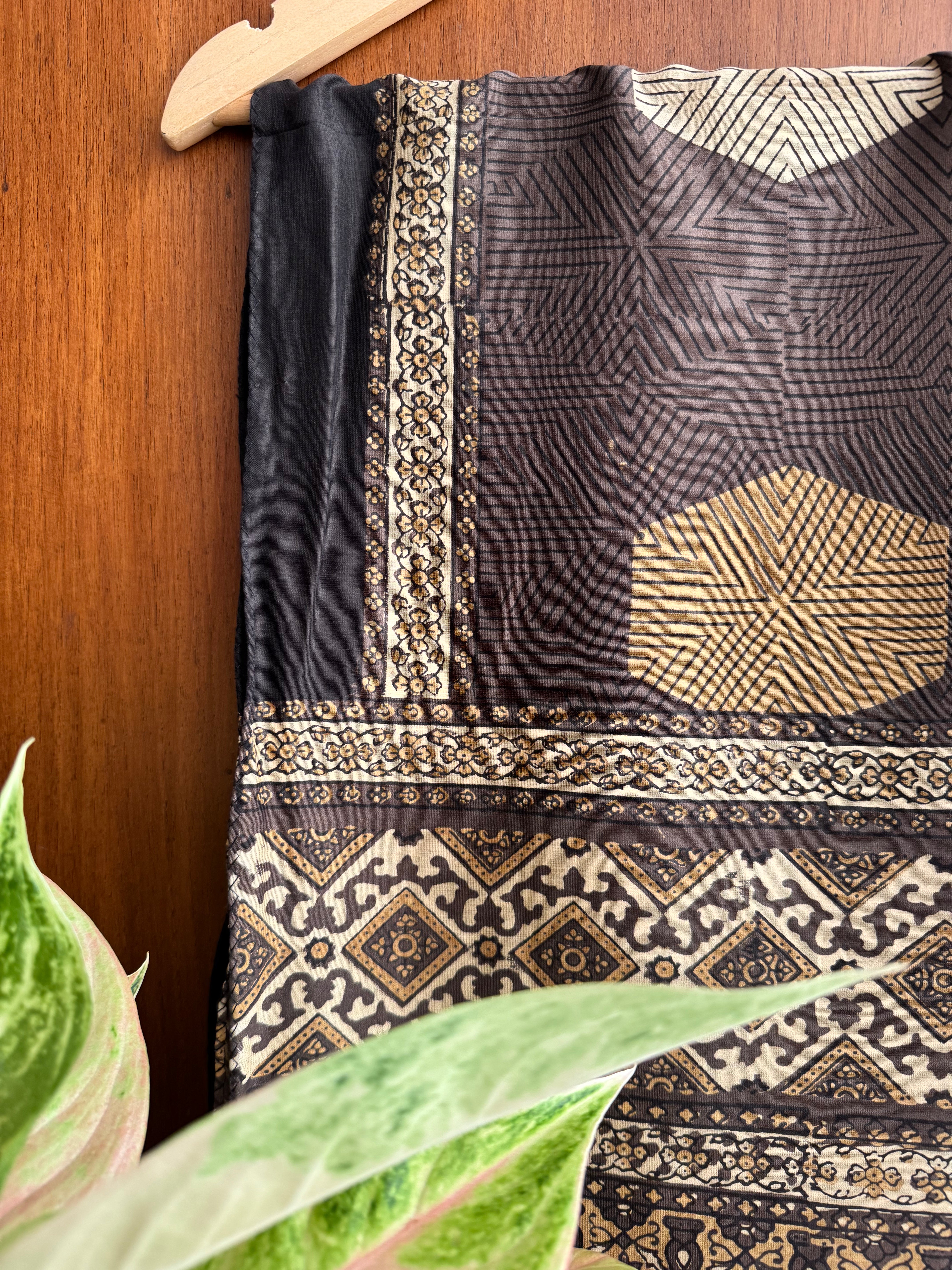 Brownish offwhite Ajrakh Chanderi Stole