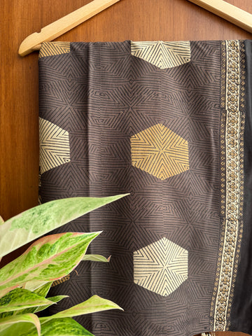 Brownish offwhite Ajrakh Chanderi Stole