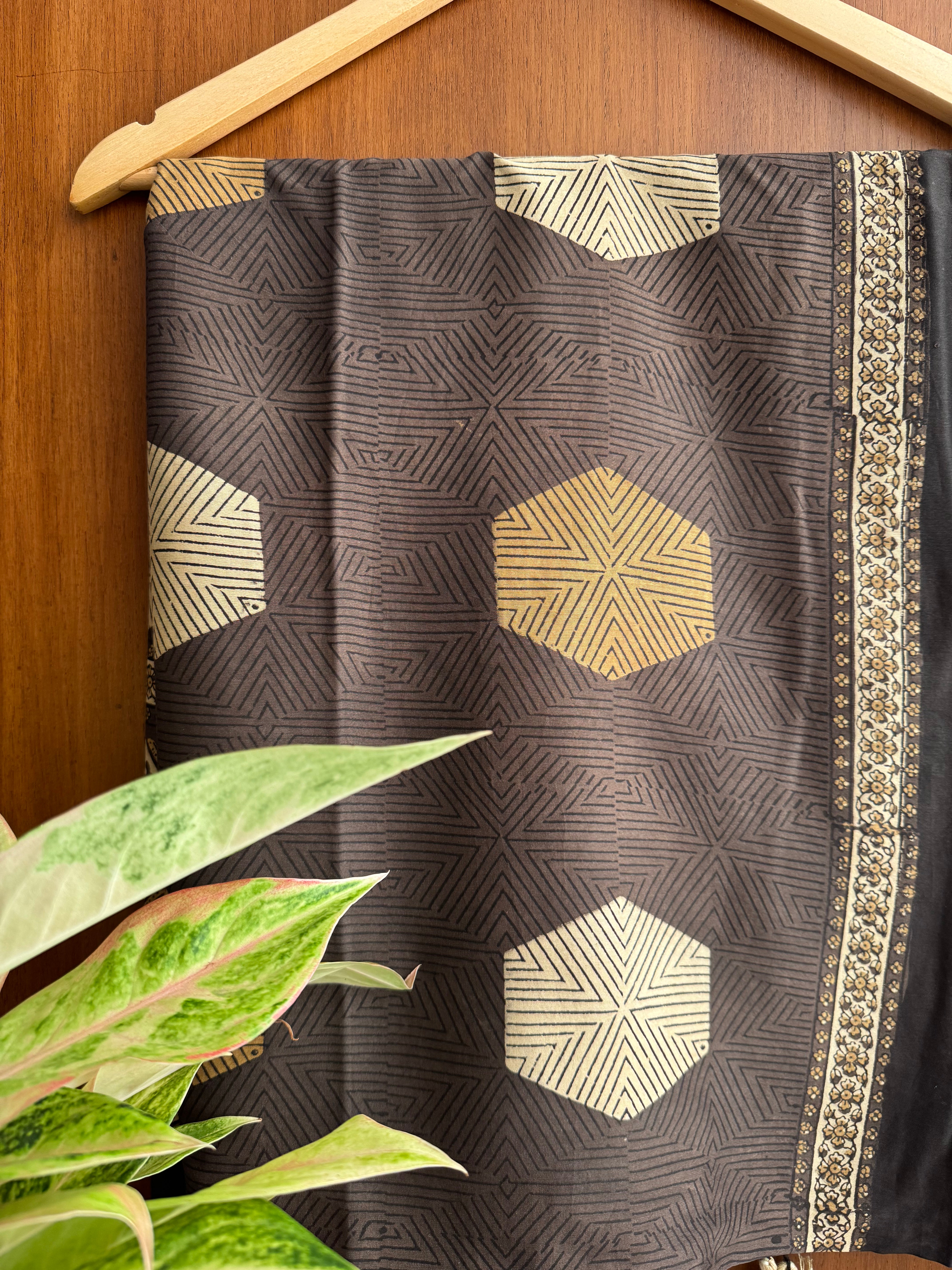 Brownish offwhite Ajrakh Chanderi Stole