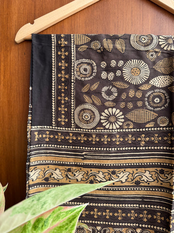 Brownish Yellow Ajrakh Chanderi Stole