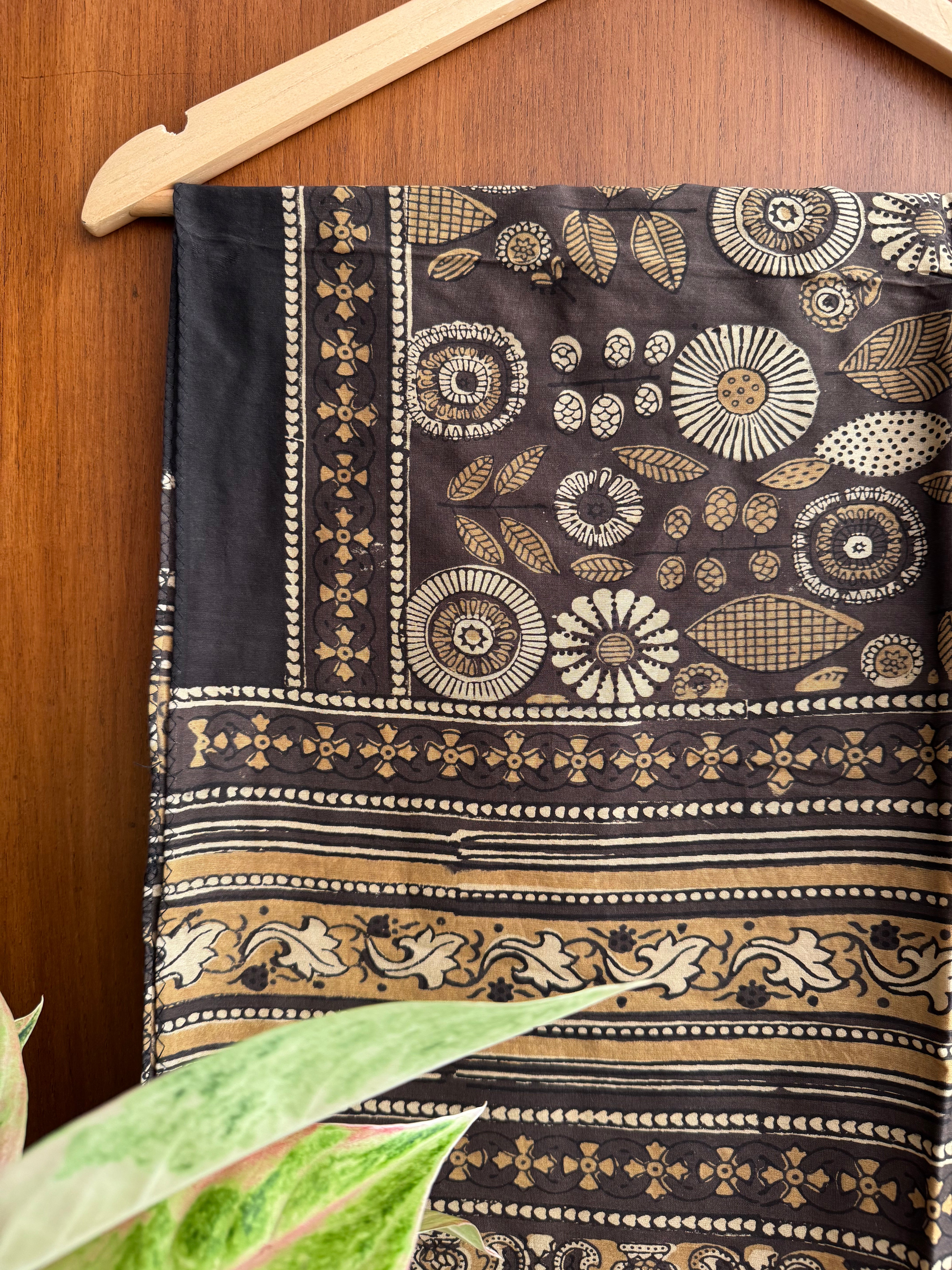 Brownish Yellow Ajrakh Chanderi Stole