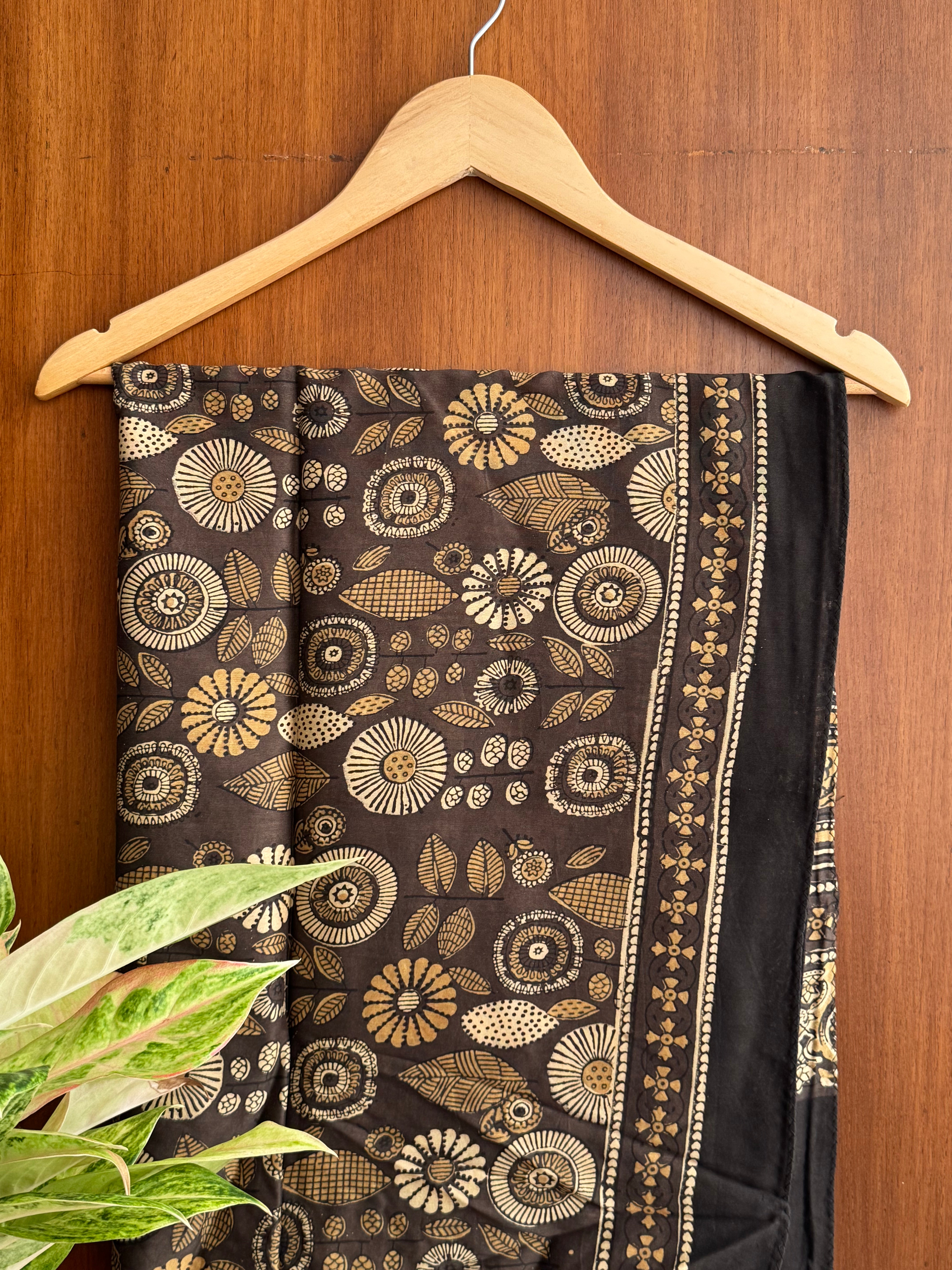 Brownish Yellow Ajrakh Chanderi Stole