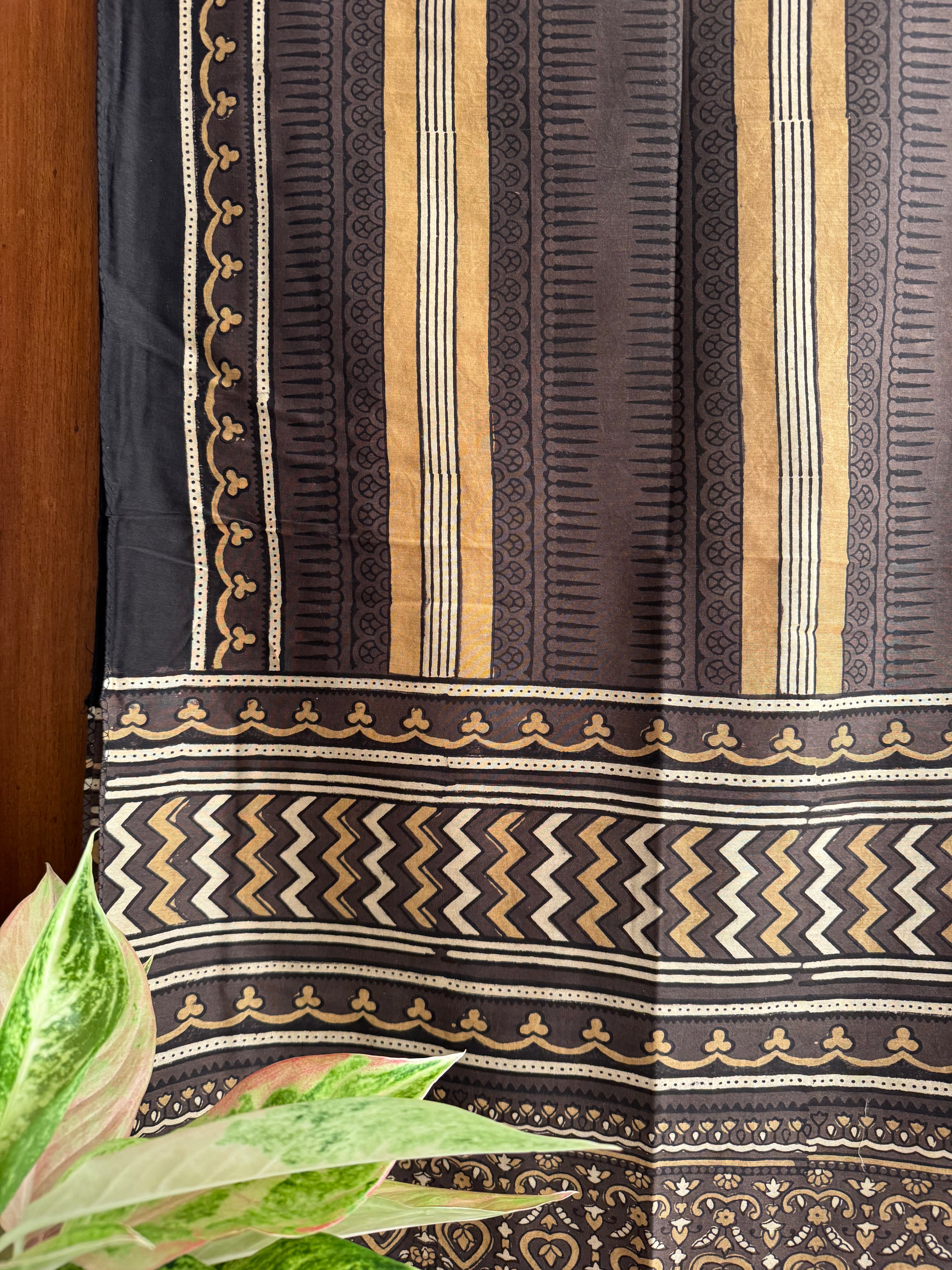Brownish Yellow Ajrakh Chanderi Stole