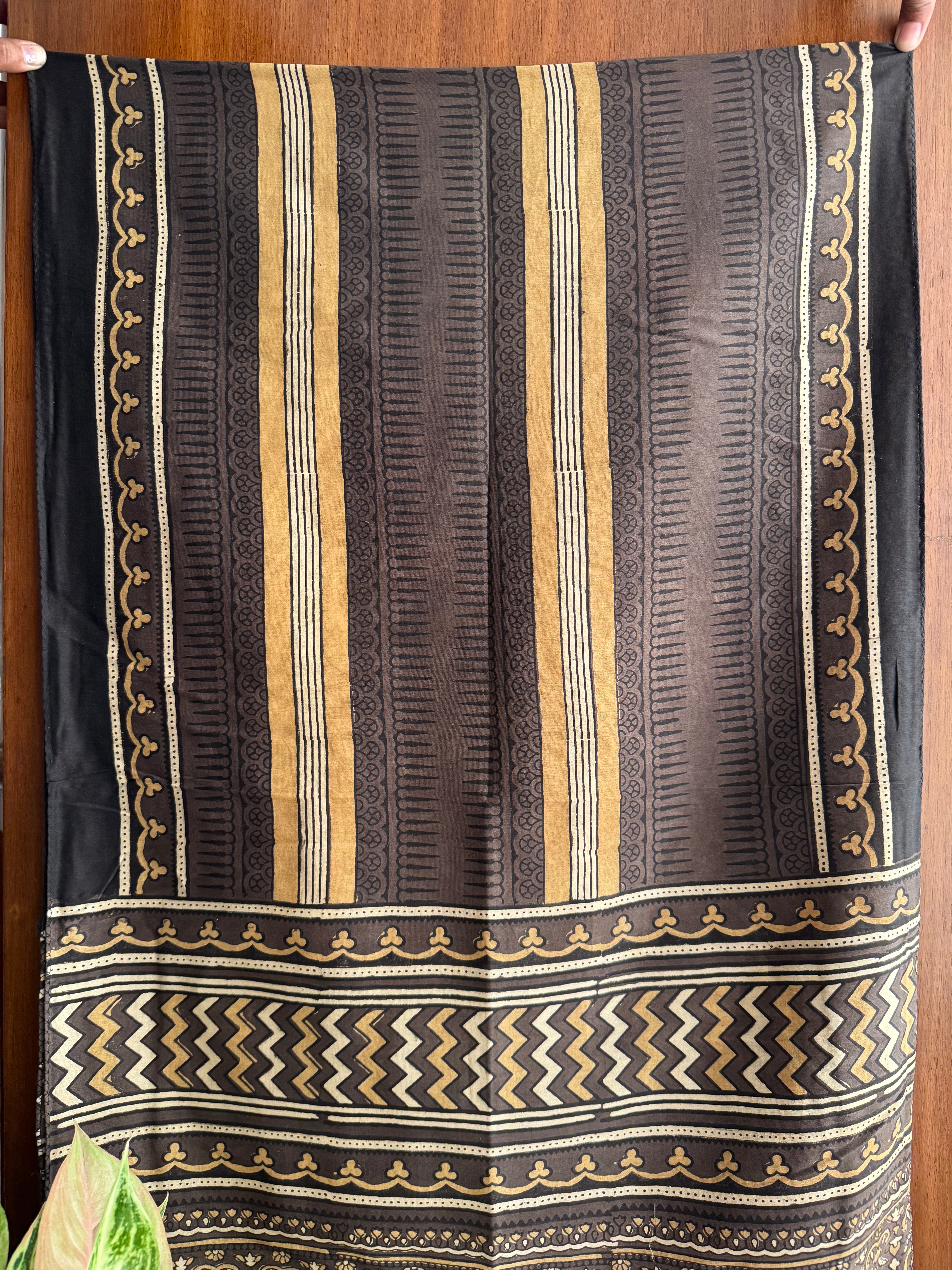 Brownish Yellow Ajrakh Chanderi Stole