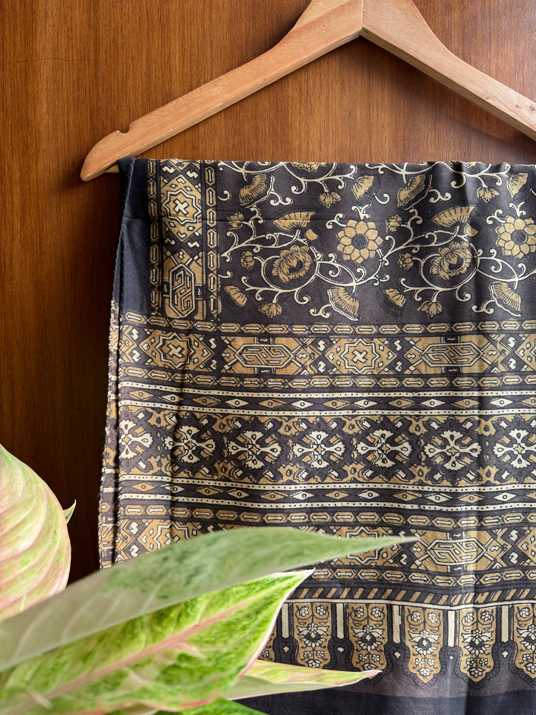 Brown Ajrakh Floral Chanderi stole