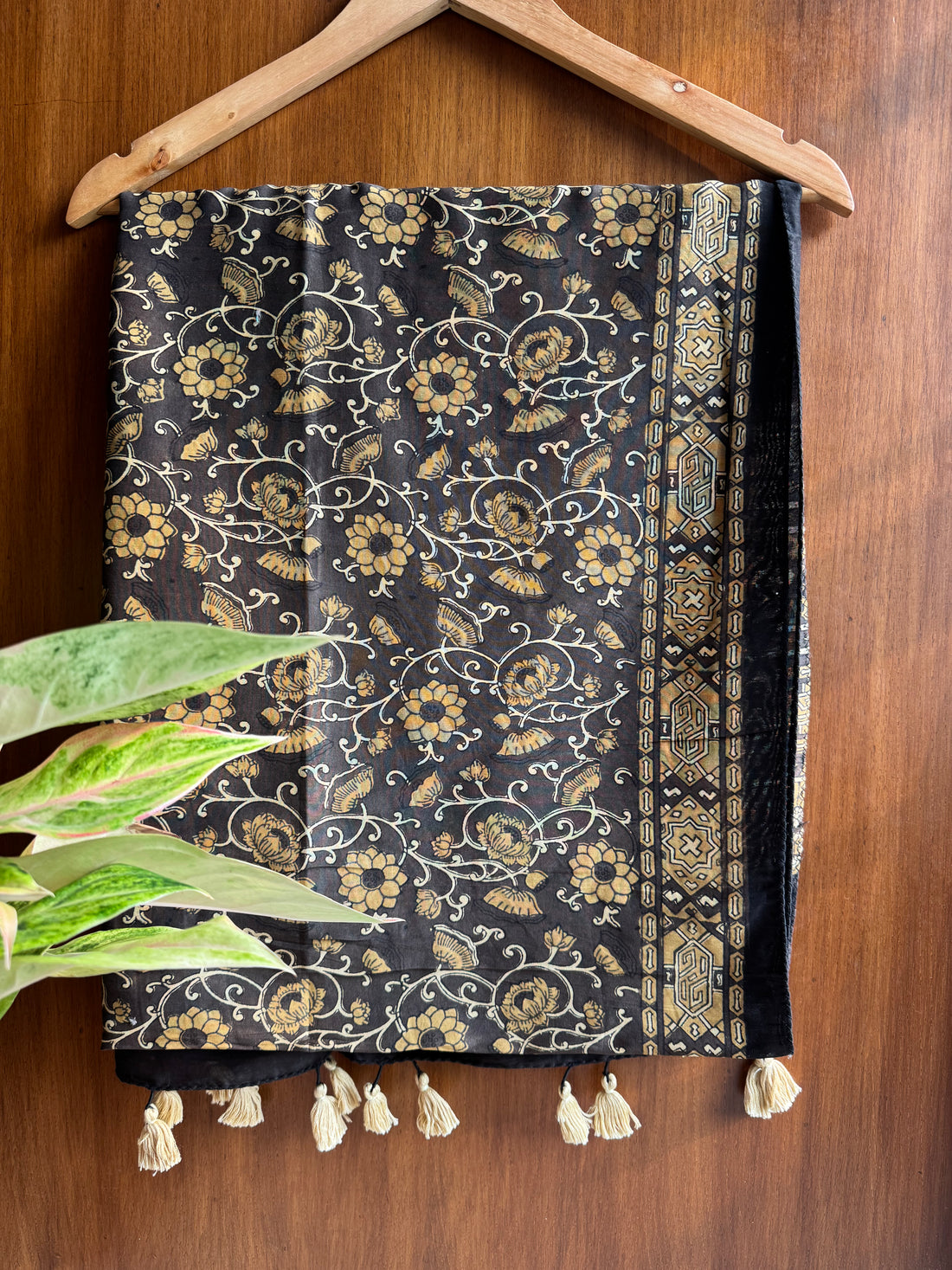 Brown Ajrakh Floral Chanderi stole