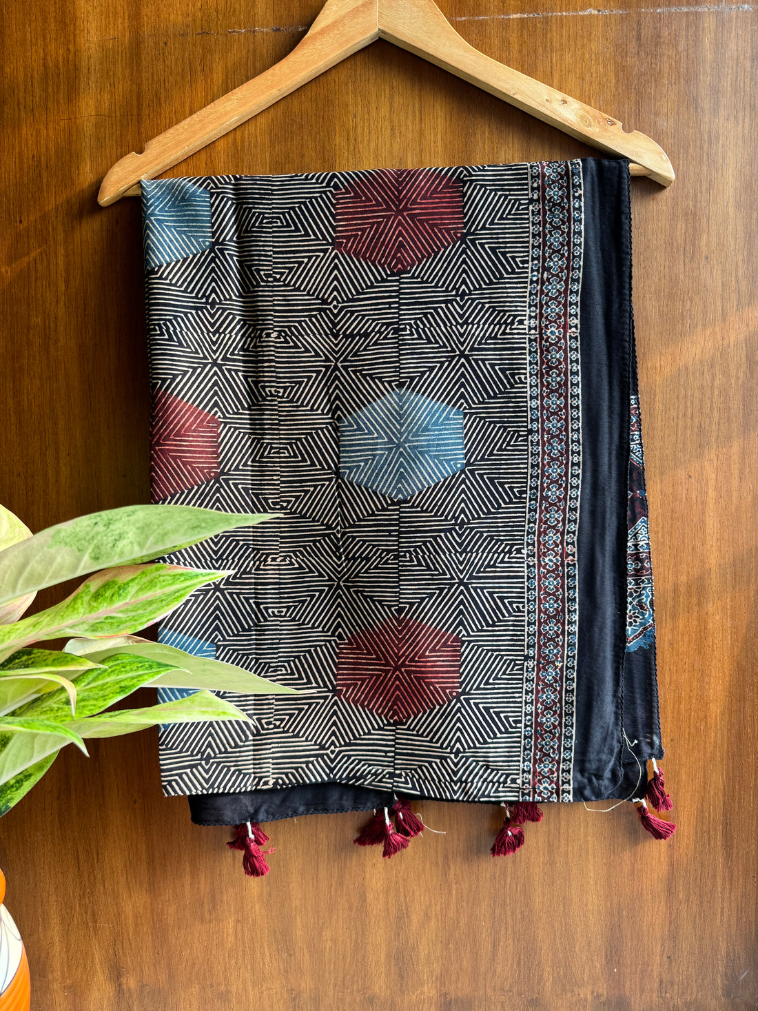 Black Ajrakh Chanderi Stole