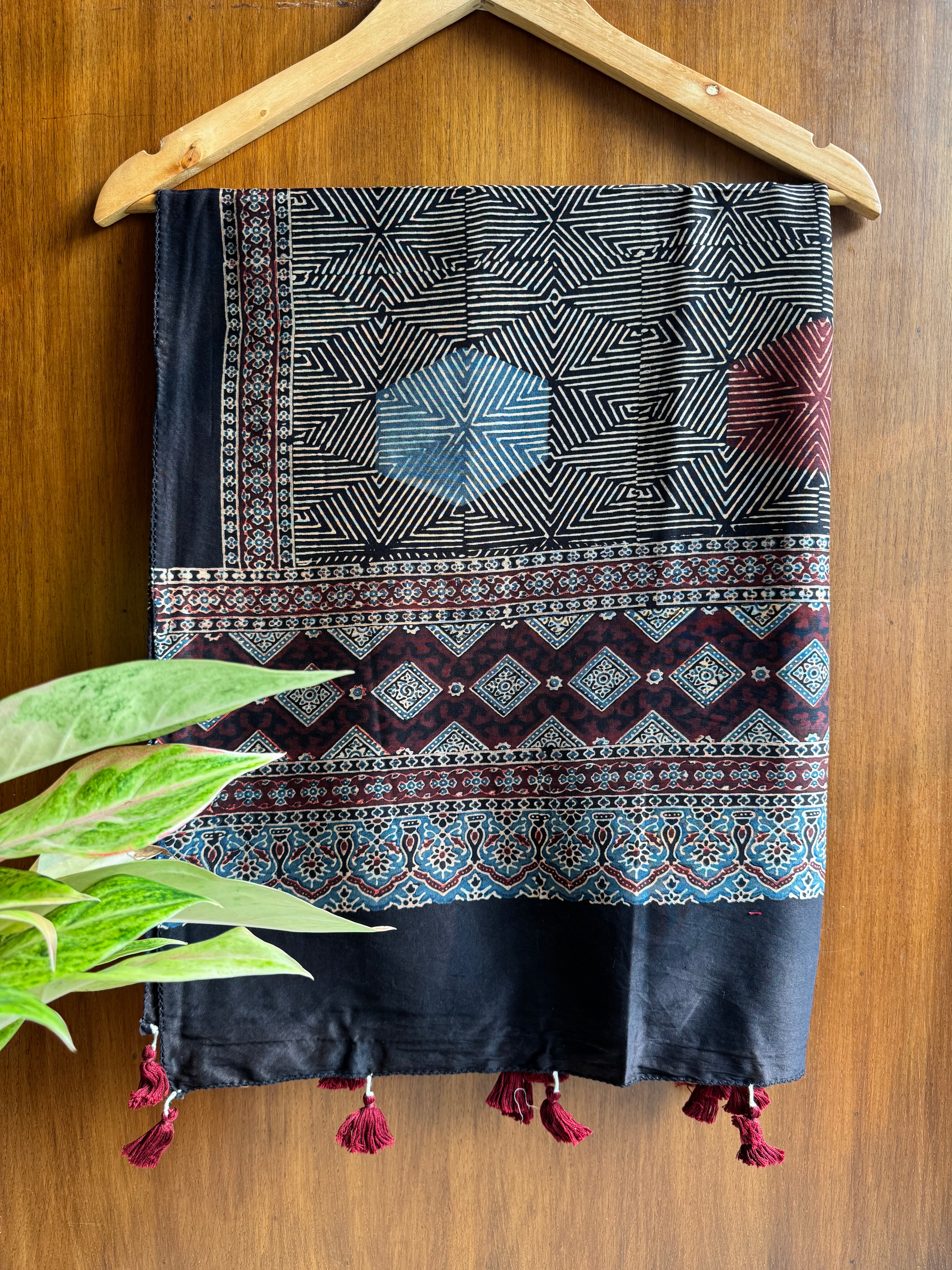 Black Ajrakh Chanderi Stole