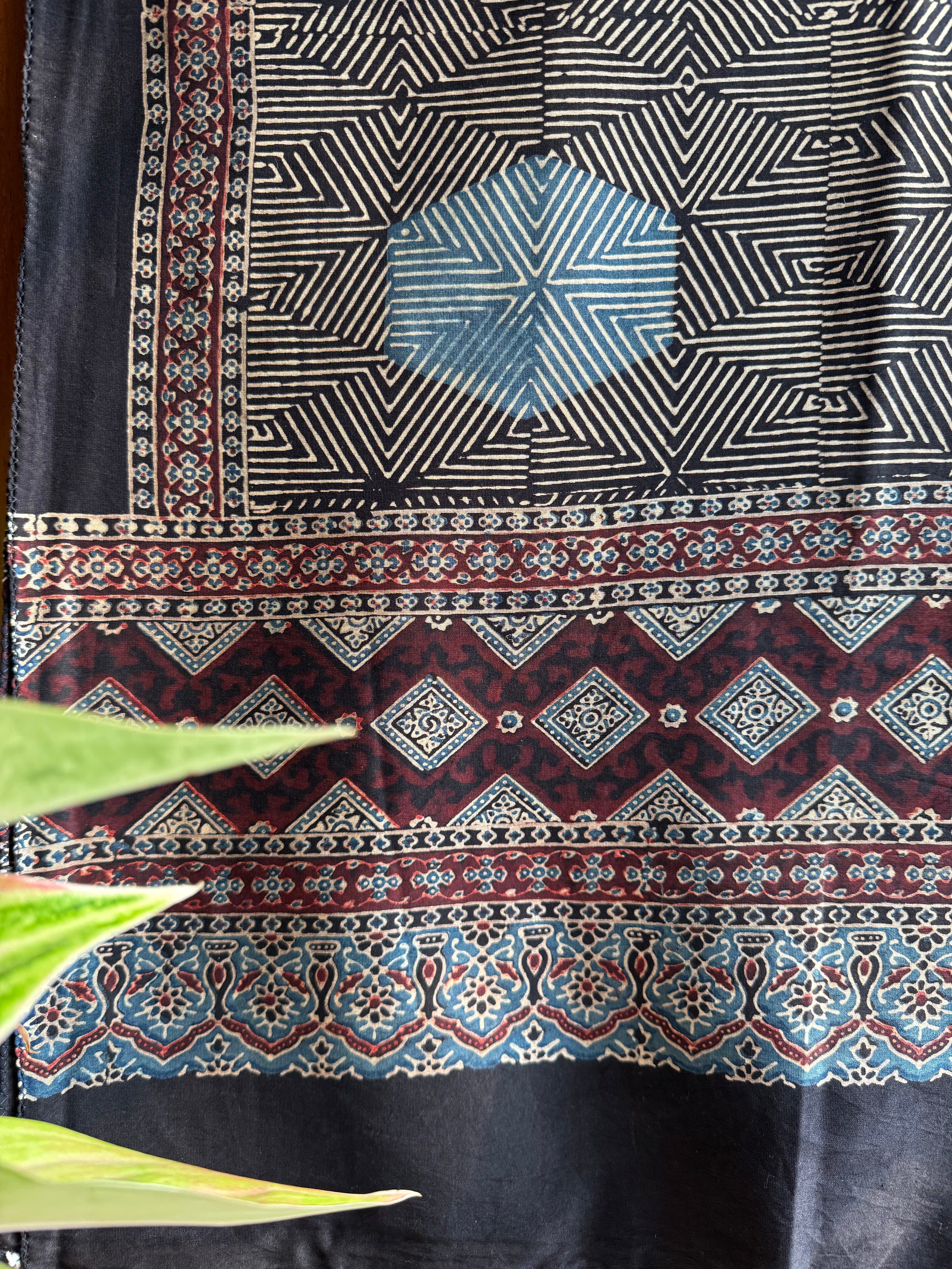 Black Ajrakh Chanderi Stole