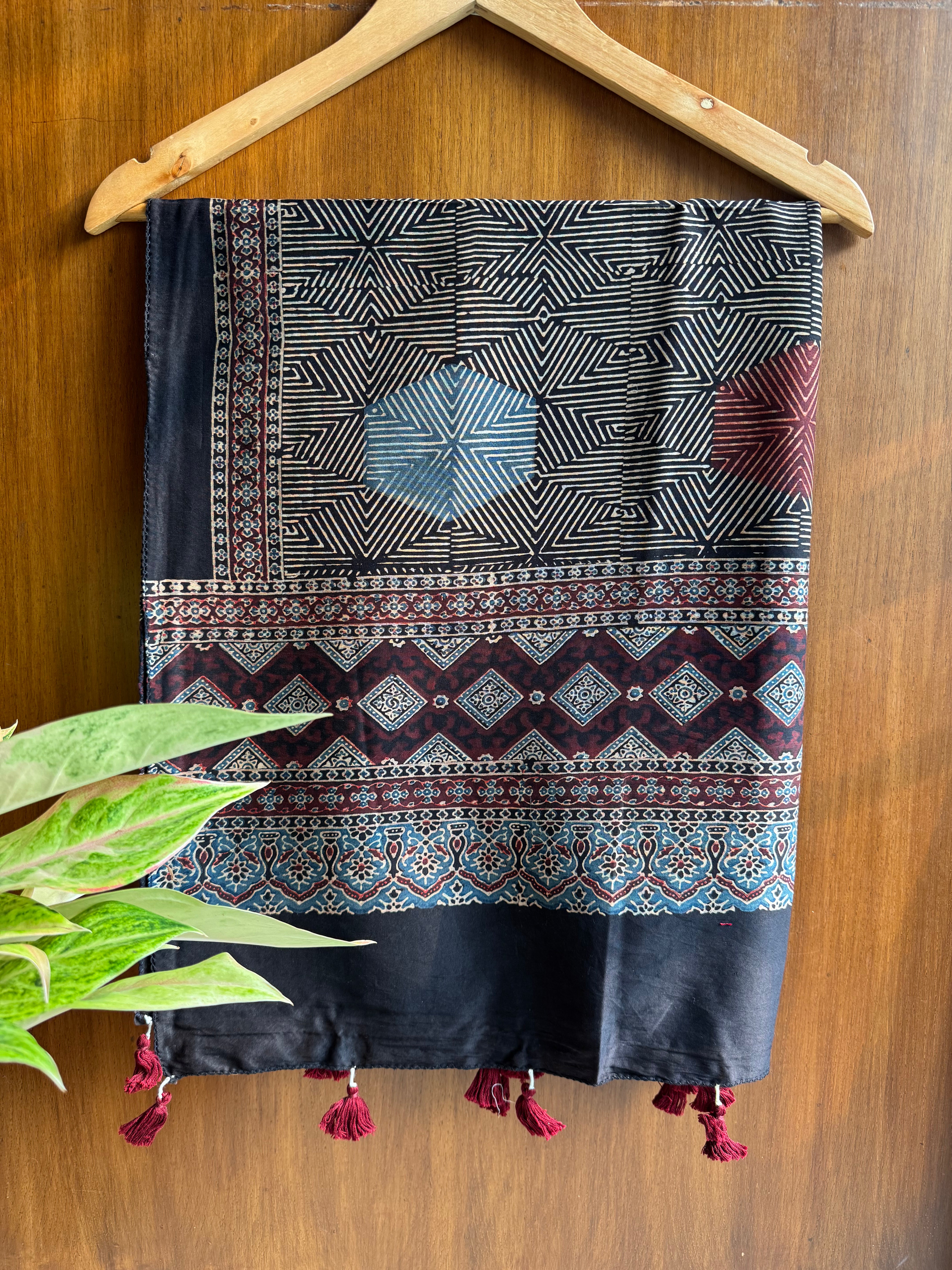 Black Ajrakh Chanderi Stole